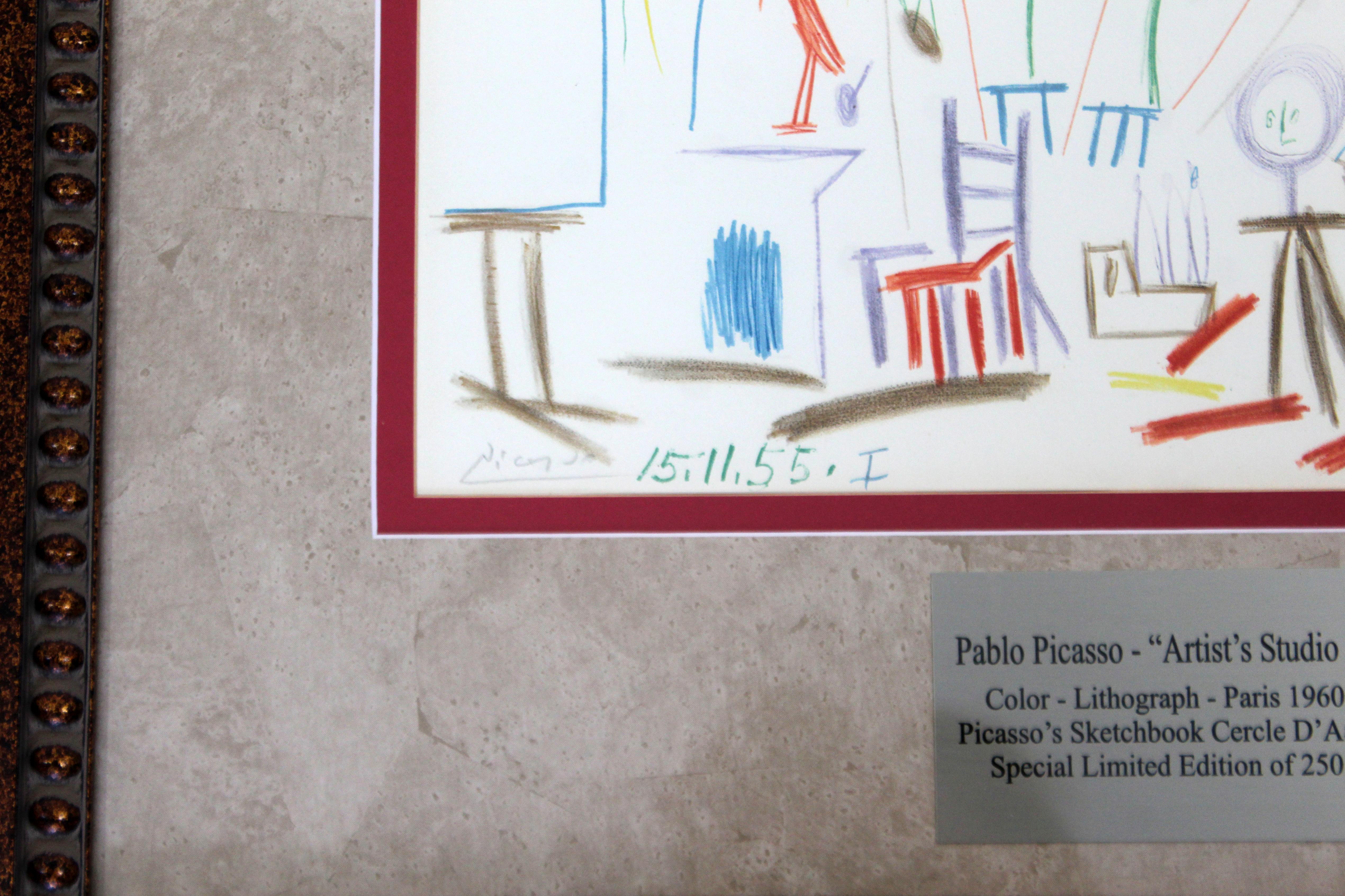 Mid-Century Modern Pablo Picasso Artist Studio 1 Lithograph 1960 Edition of 250 In Good Condition In Keego Harbor, MI