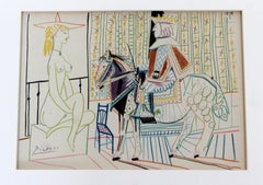 Mid-Century Modern Pablo Picasso King on Brown Horse Signed Framed Lithograph