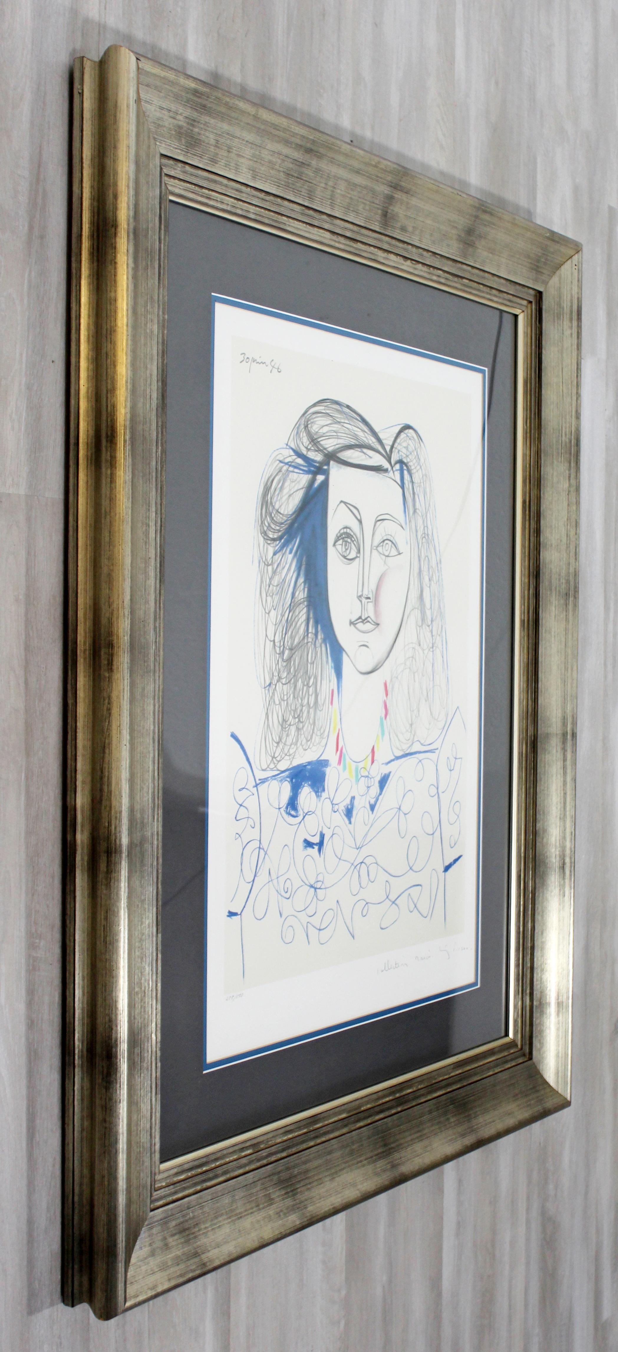 Mid-Century Modern Pablo Picasso Portrait Defemme 288/500 Lithograph 1940s COA 1