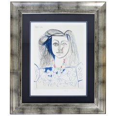 Mid-Century Modern Pablo Picasso Portrait Defemme 288/500 Lithograph 1940s COA