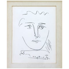 Vintage Mid-Century Modern Pablo Picasso Pour Robie Etching Framed 1950s Portrait