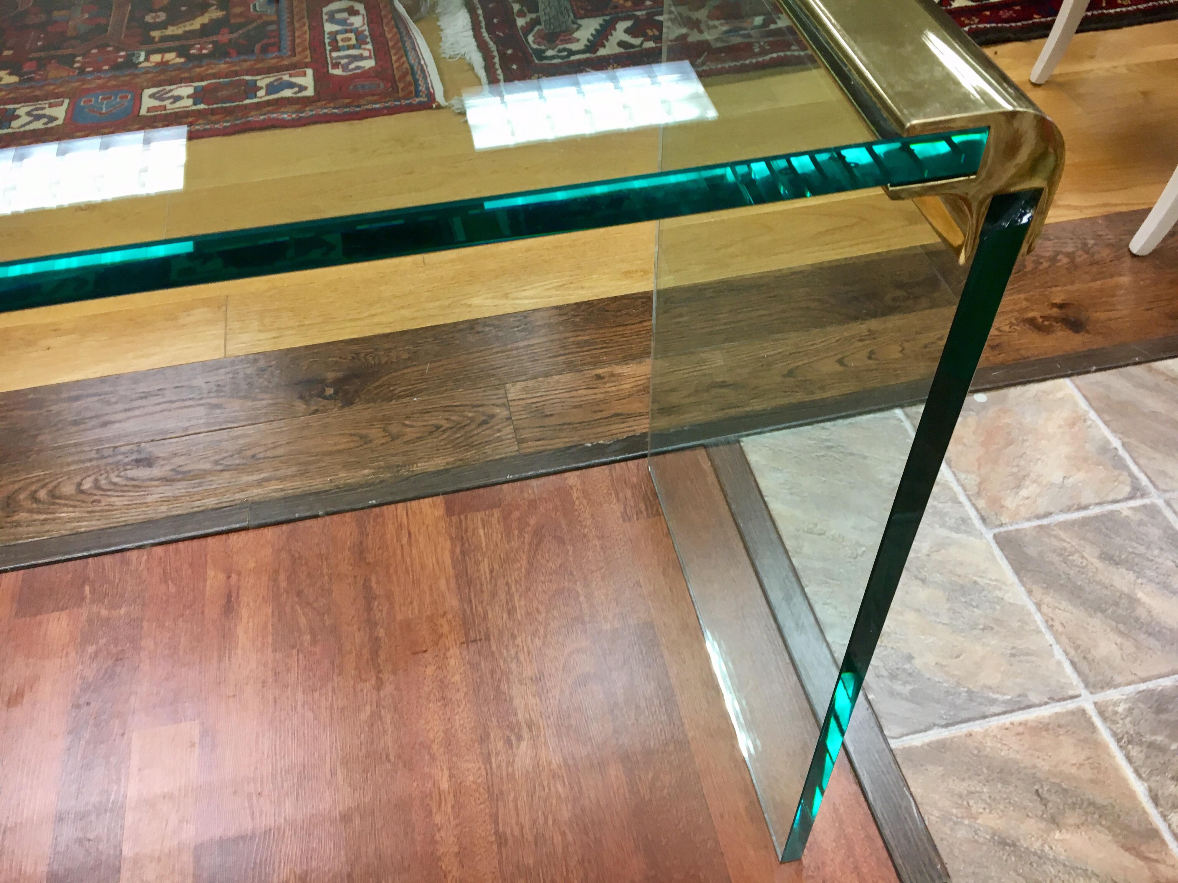 Mid-Century Pace Collection Brass and Glass Console Waterfall Table 4