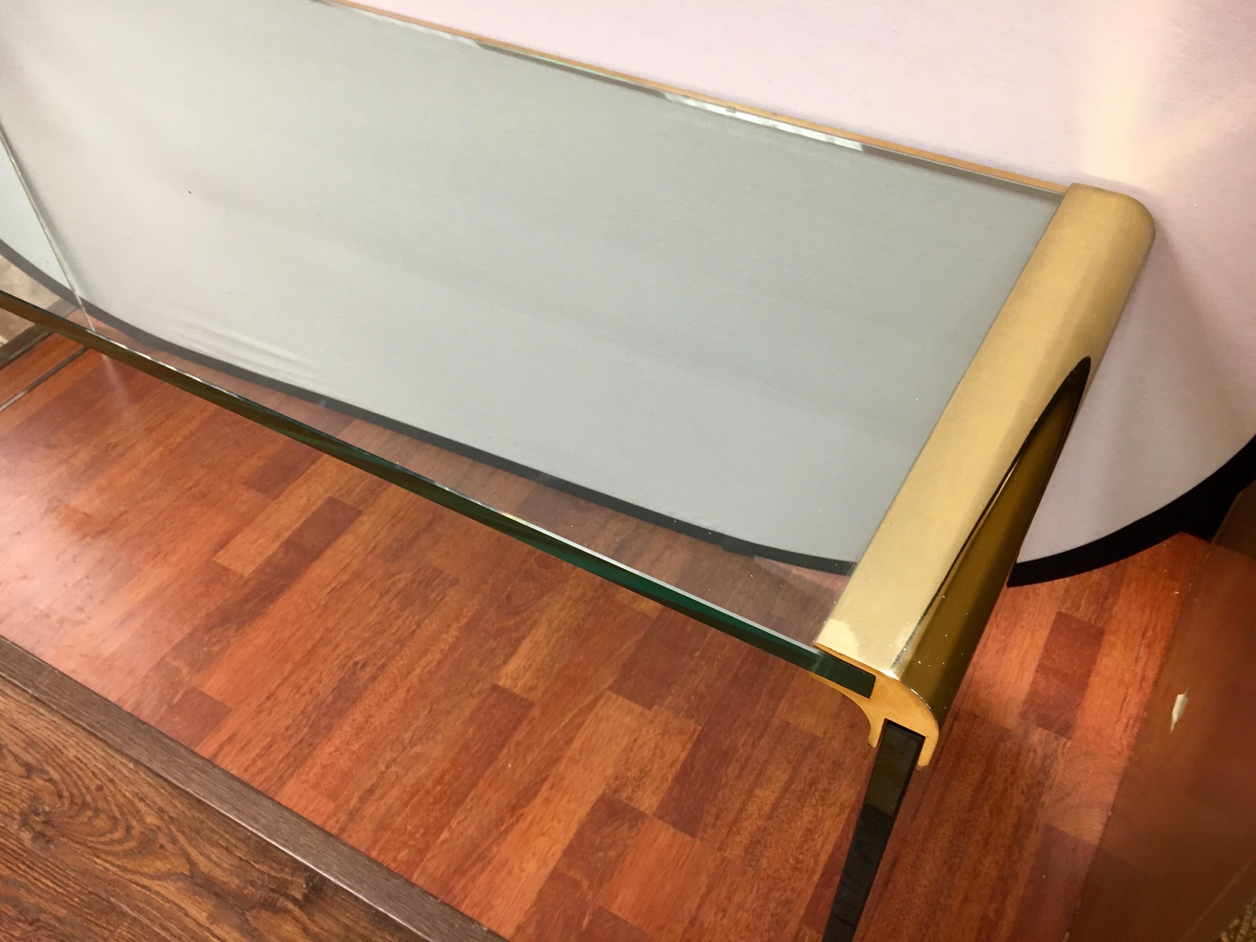 Mid-Century Modern Mid-Century Pace Collection Brass and Glass Console Waterfall Table