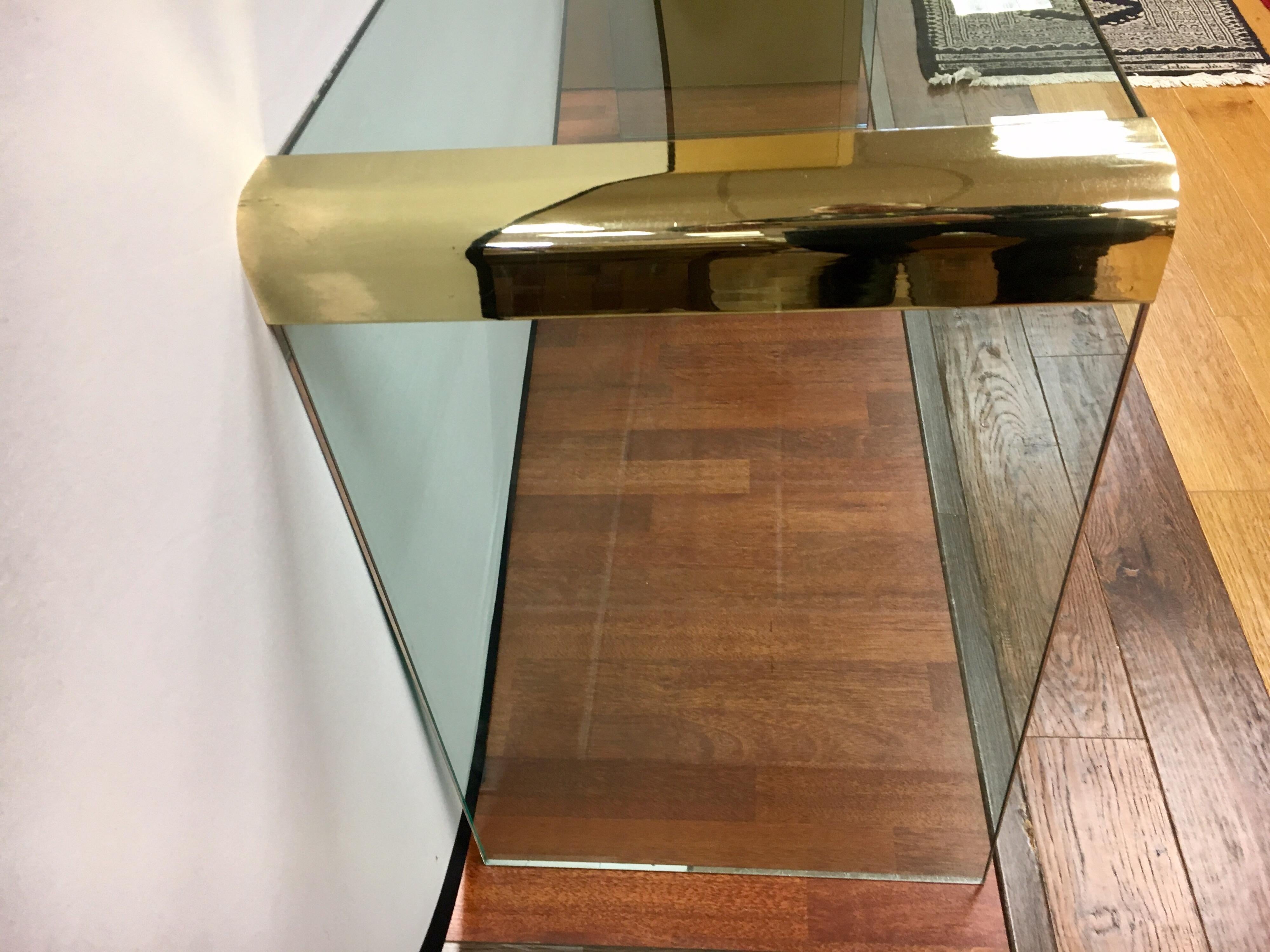 American Mid-Century Pace Collection Brass and Glass Console Waterfall Table