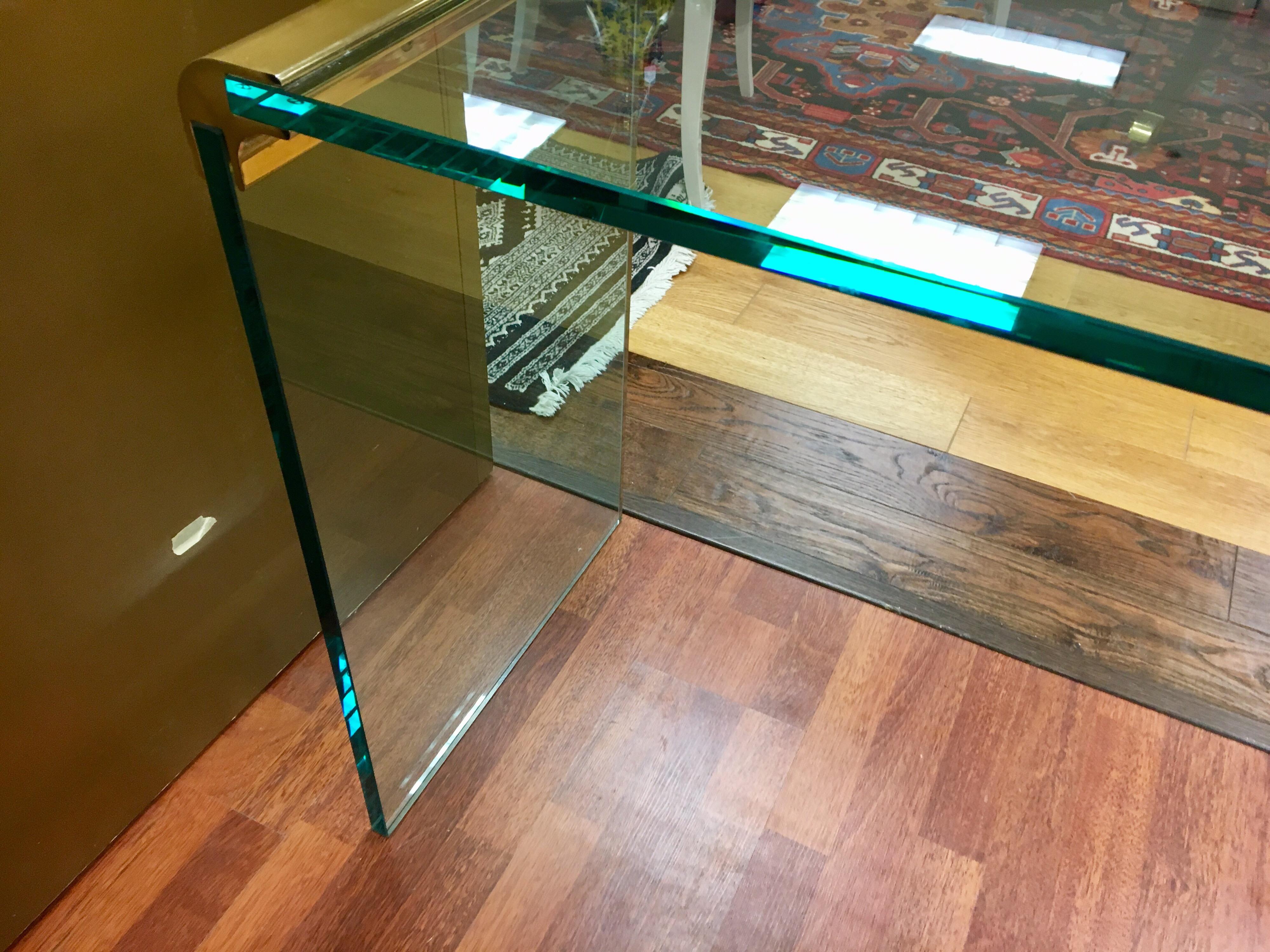 Mid-Century Pace Collection Brass and Glass Console Waterfall Table 2