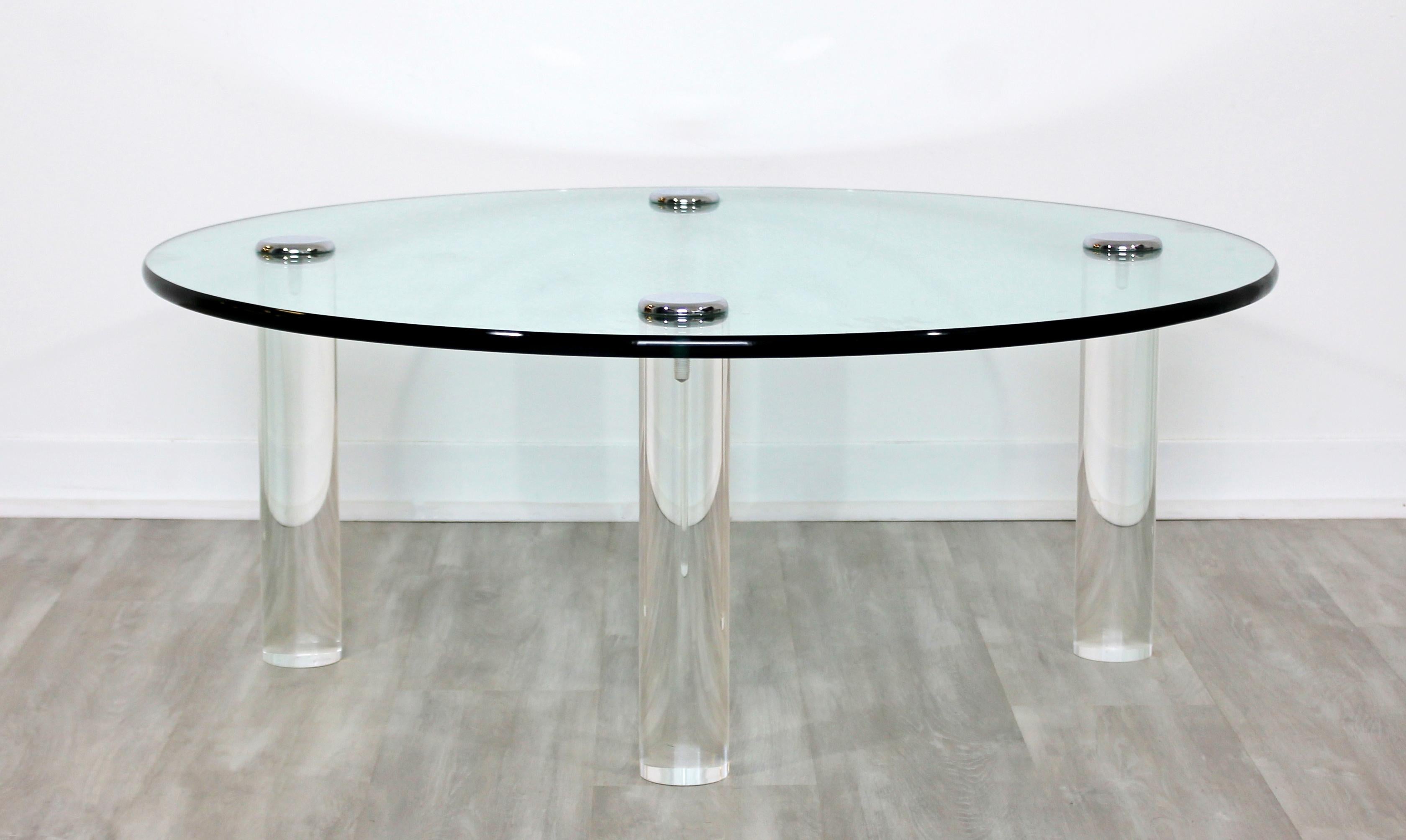 American Mid-Century Modern Pace Collection Glass Chrome Lucite Round Coffee Table 1970s