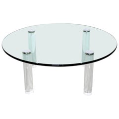 Mid-Century Modern Pace Collection Glass Chrome Lucite Round Coffee Table 1970s
