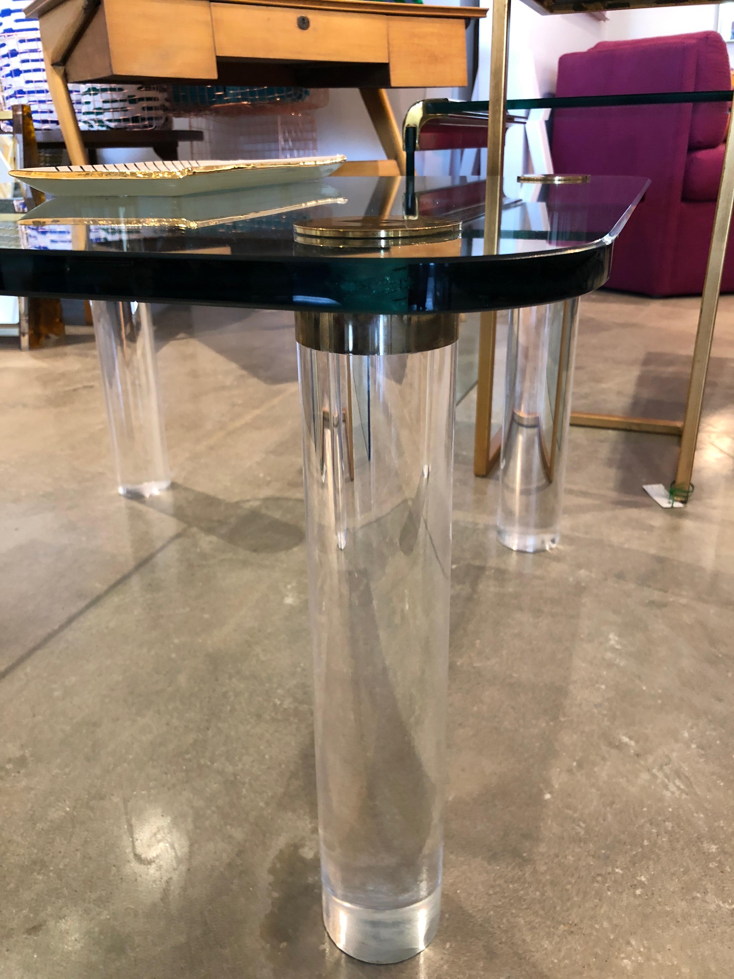 Mid-Century Modern Pace Glass, Brass and Lucite Occasional Table 4
