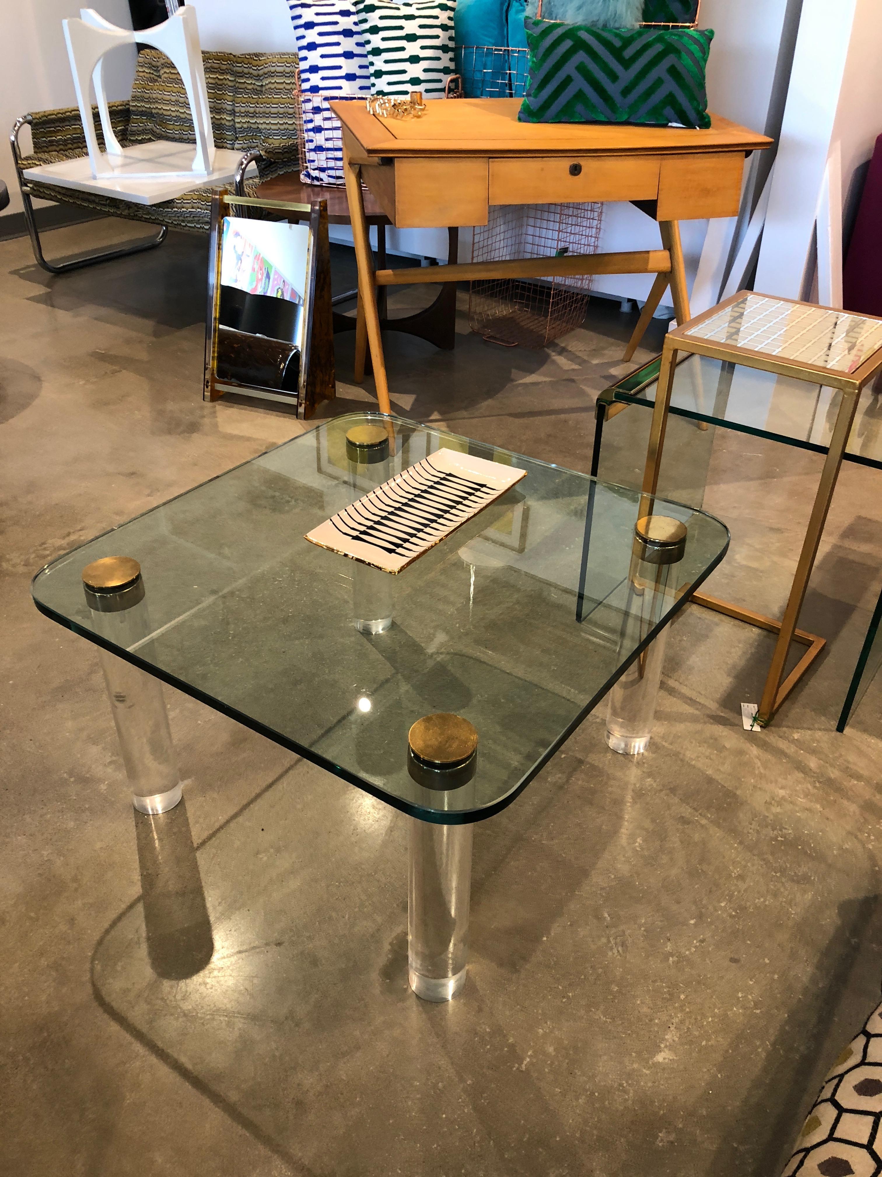 American Mid-Century Modern Pace Glass, Brass and Lucite Occasional Table
