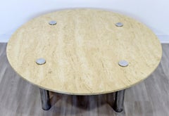 Mid-Century Modern Pace Style Round Faux Travertine & Chrome Coffee Table, 1970s