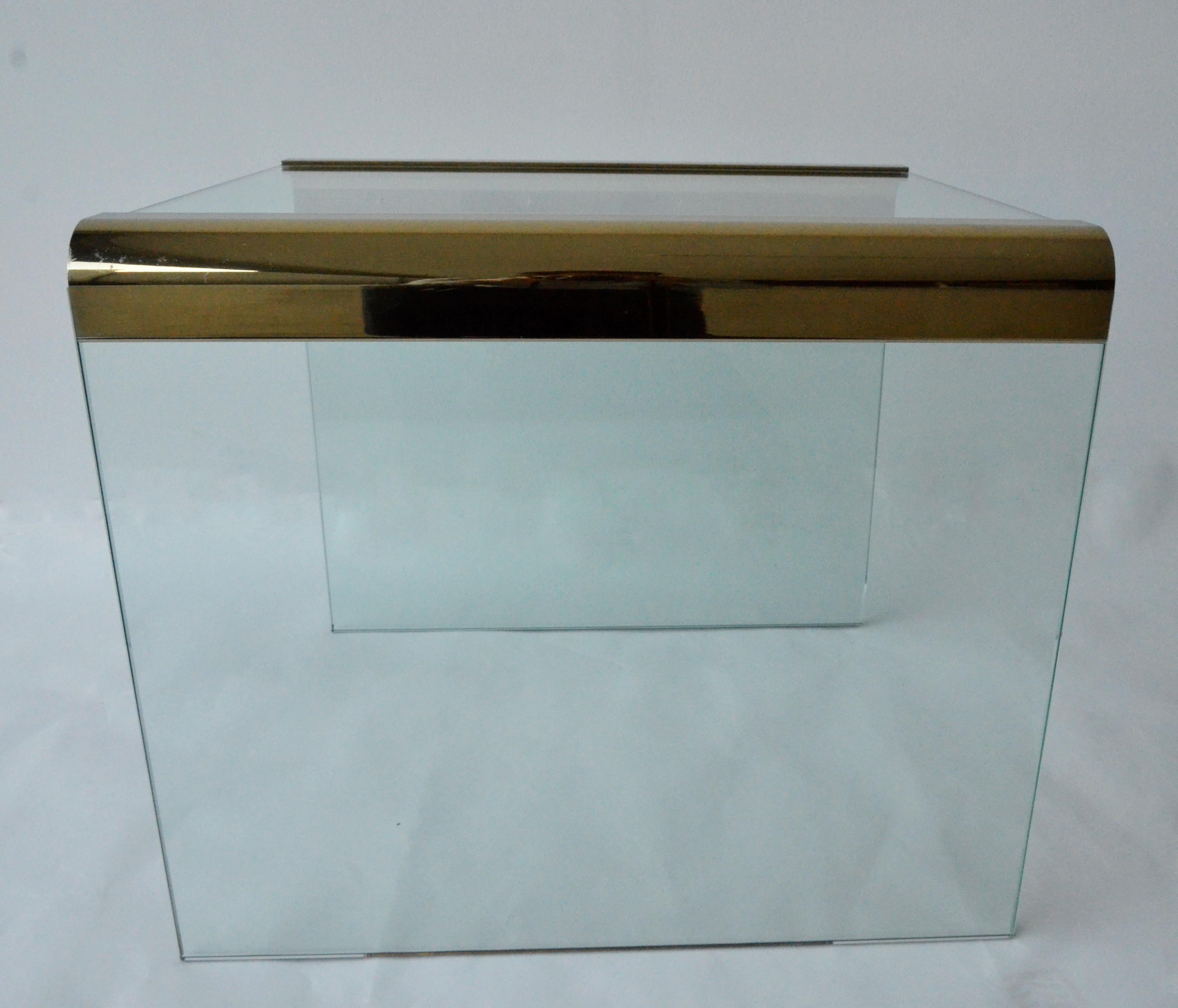 Pace Waterfall 3 Sided Glass Sheet Held by Brass Bars End or Side Table For Sale 6