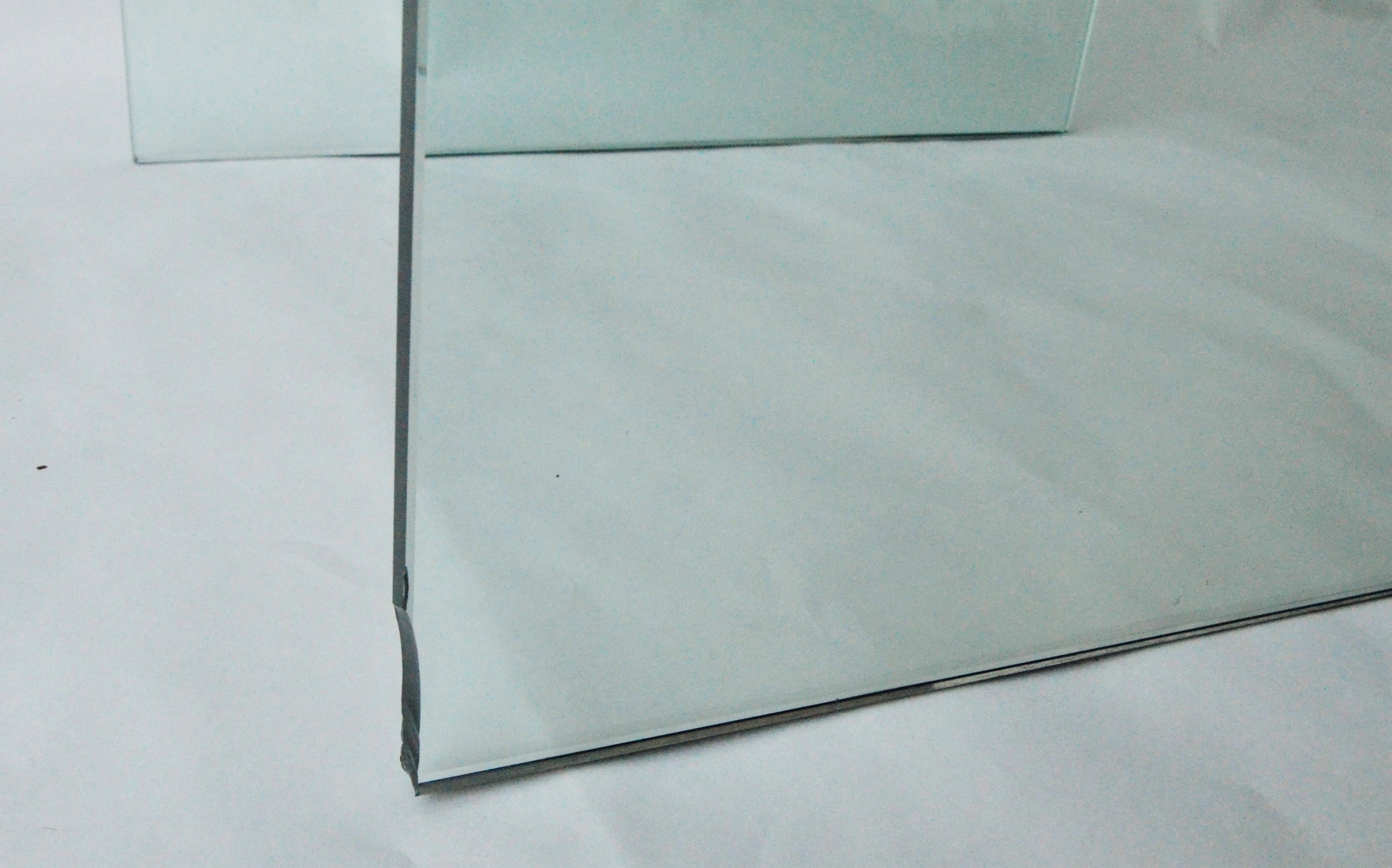 Pace Waterfall 3 Sided Glass Sheet Held by Brass Bars End or Side Table For Sale 7