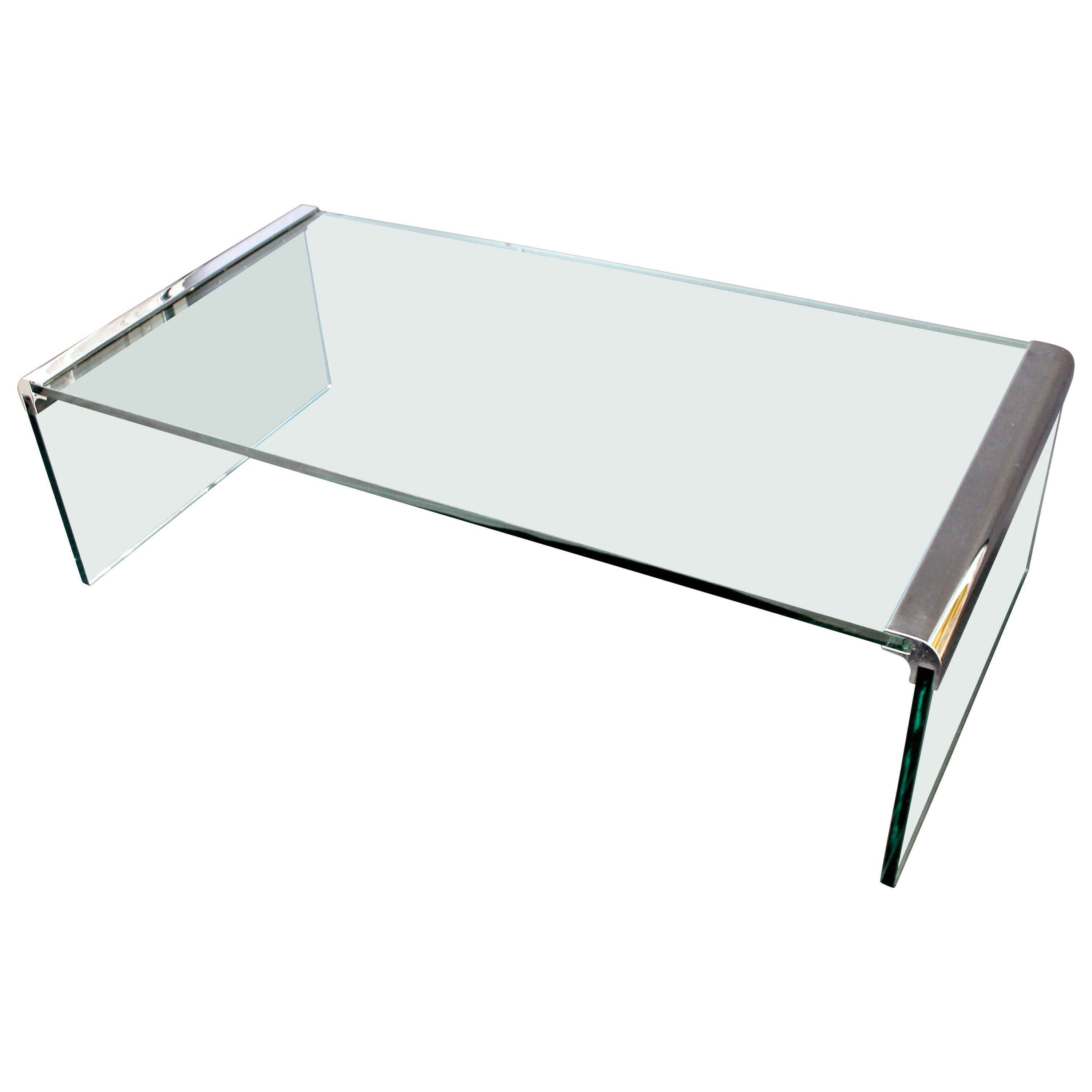 Mid-Century Modern Pace Waterfall Coffee Table Chrome & Glass, 1970s