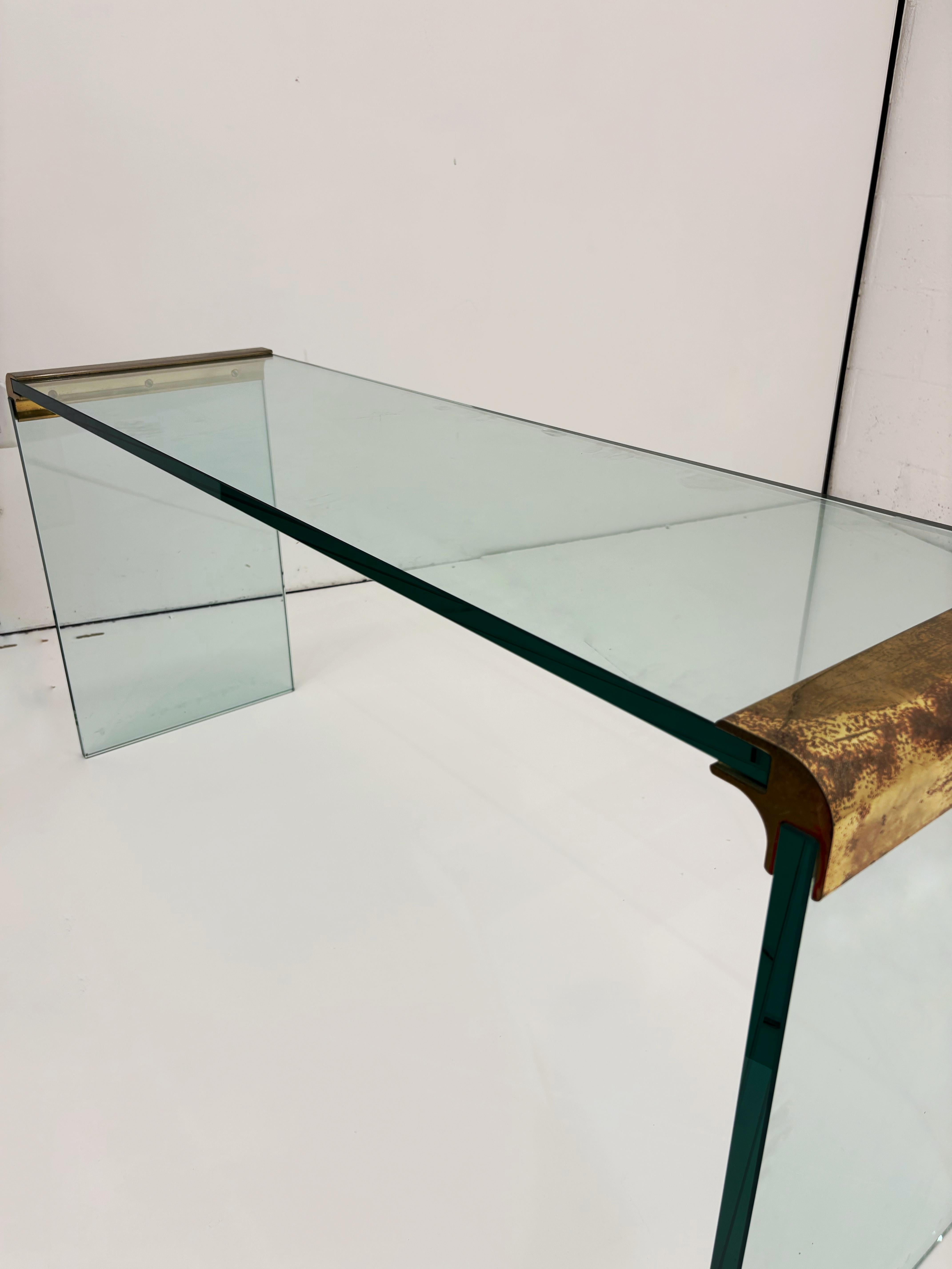 Mid-Century Modern Pace Waterfall Console Table Brass and Glass, 1970s 6