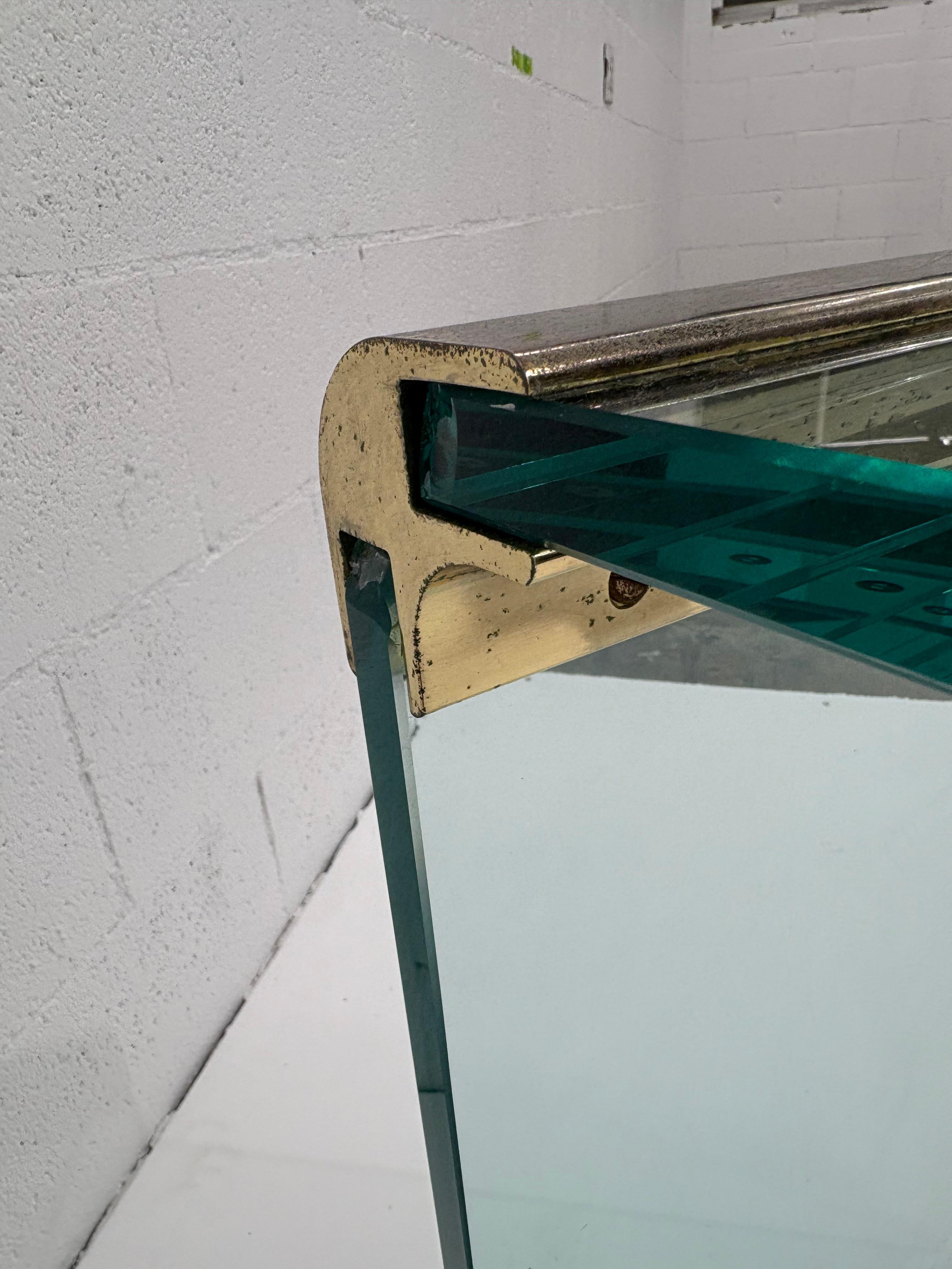 Mid-Century Modern Pace Waterfall Console Table Brass and Glass, 1970s In Good Condition In Los Angeles, CA