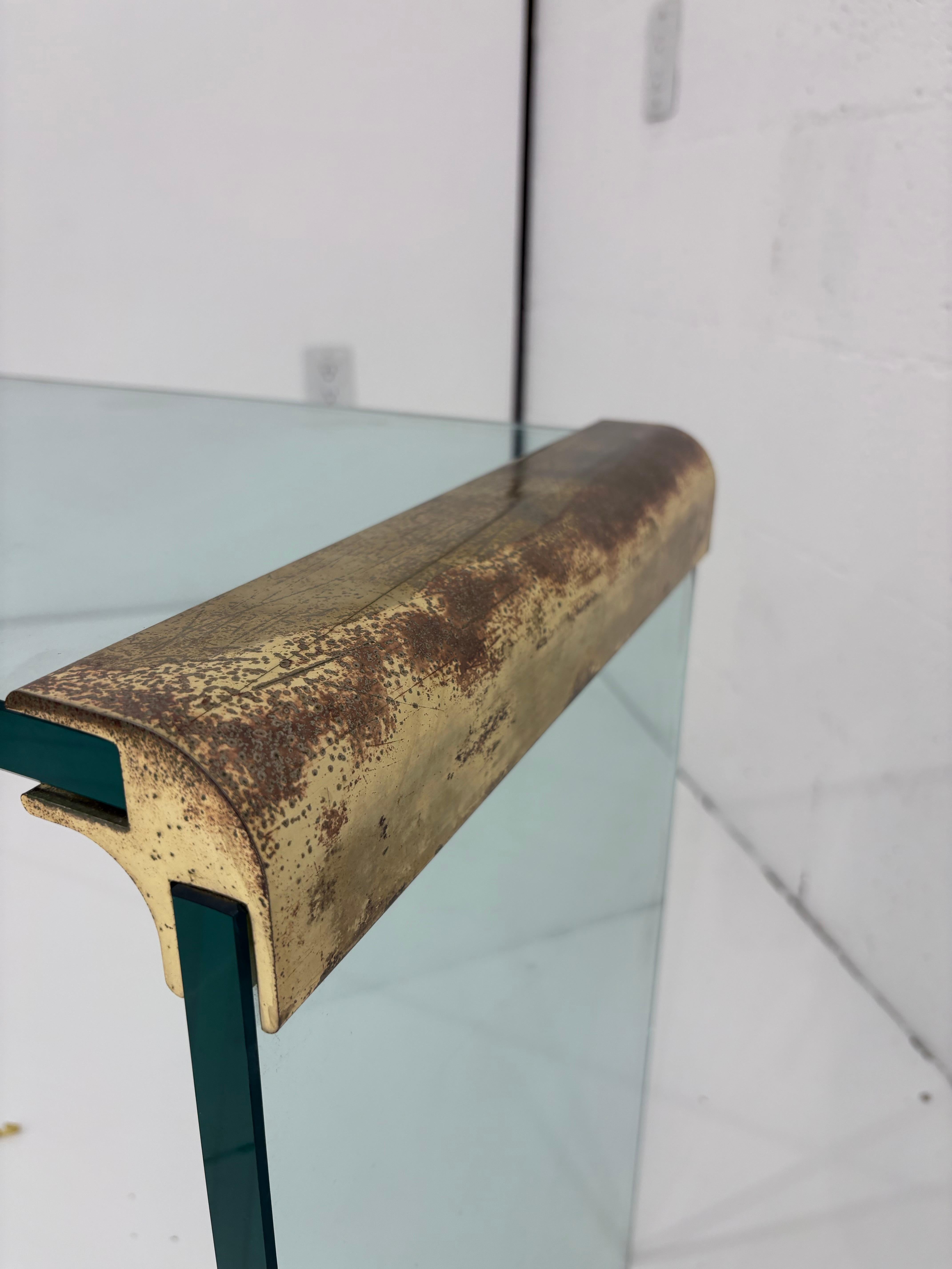 Mid-Century Modern Pace Waterfall Console Table Brass and Glass, 1970s 3