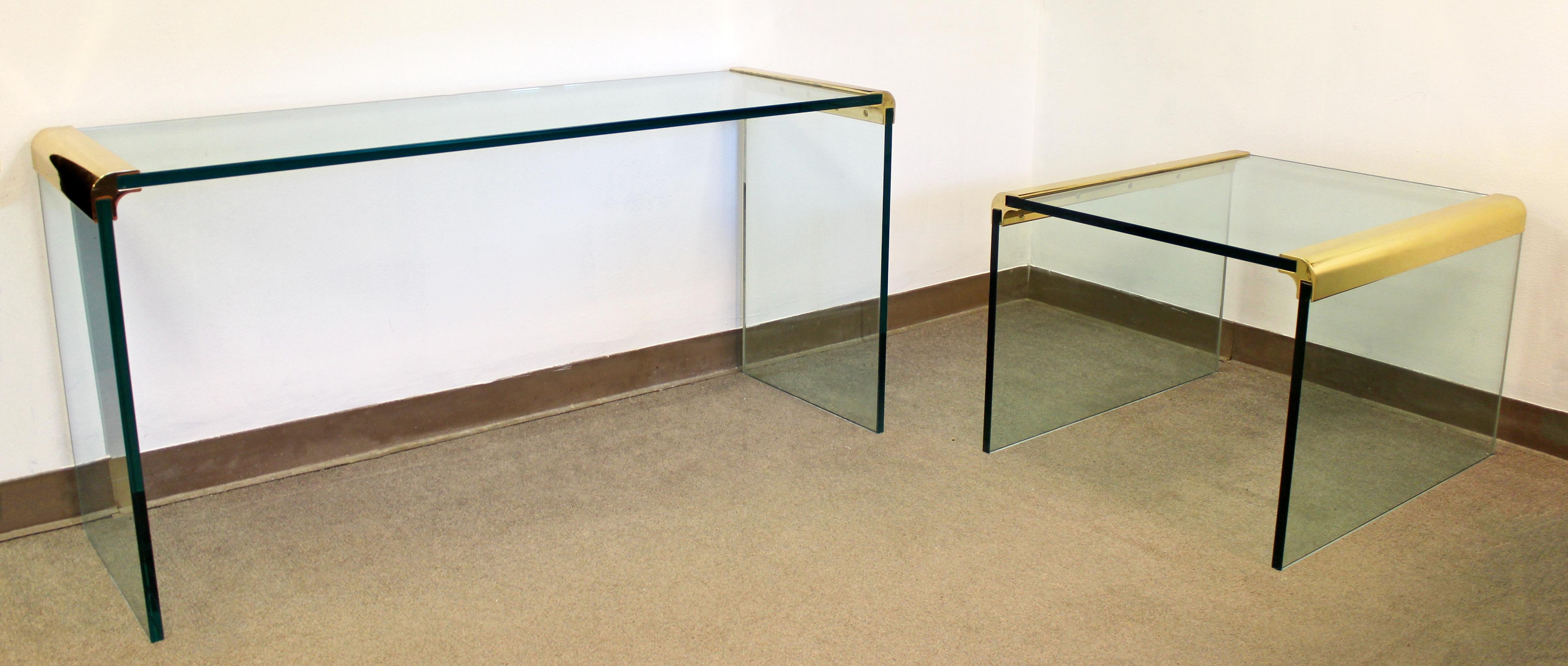 Mid-Century Modern Pace Waterfall Console Table Brass and Glass, 1970s 2