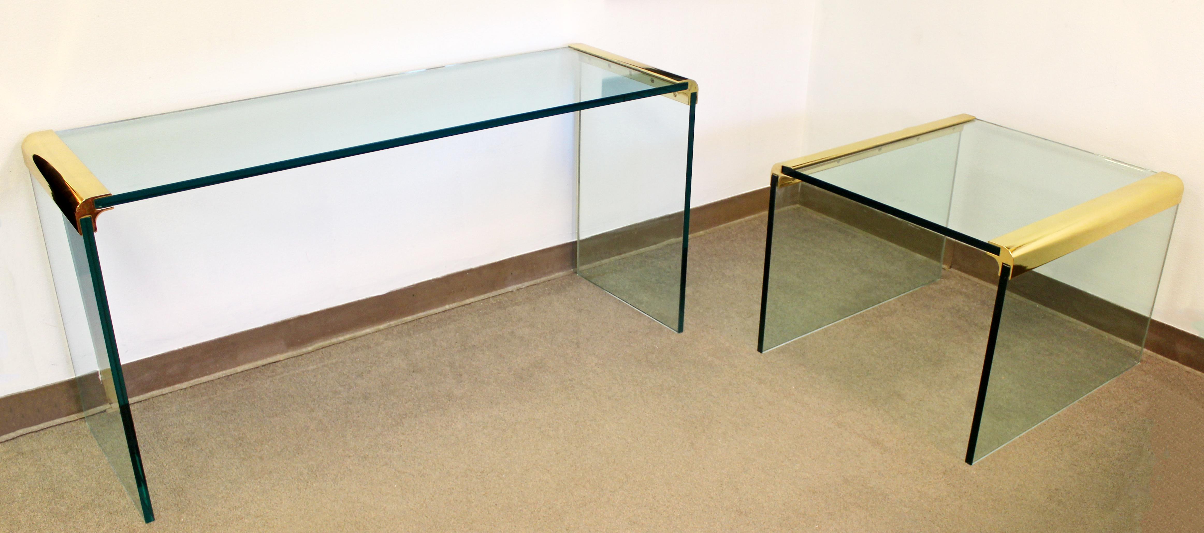 Mid-Century Modern Pace Waterfall Console Table Brass and Glass, 1970s 3