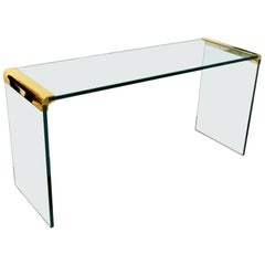 Mid-Century Modern Pace Waterfall Console Table Brass and Glass, 1970s