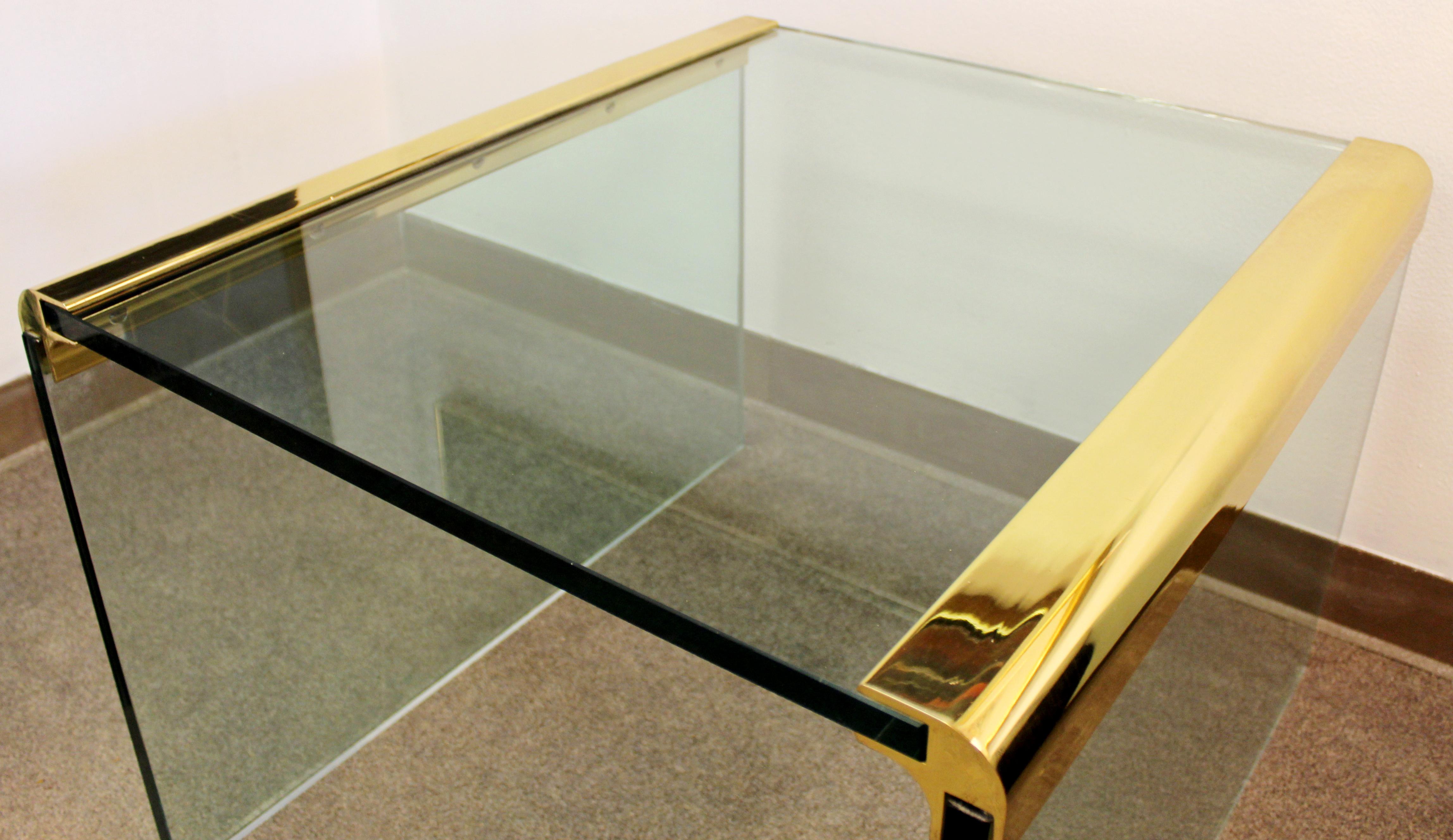 Late 20th Century Mid-Century Modern Pace Waterfall Side End Table Brass and Glass, 1970s