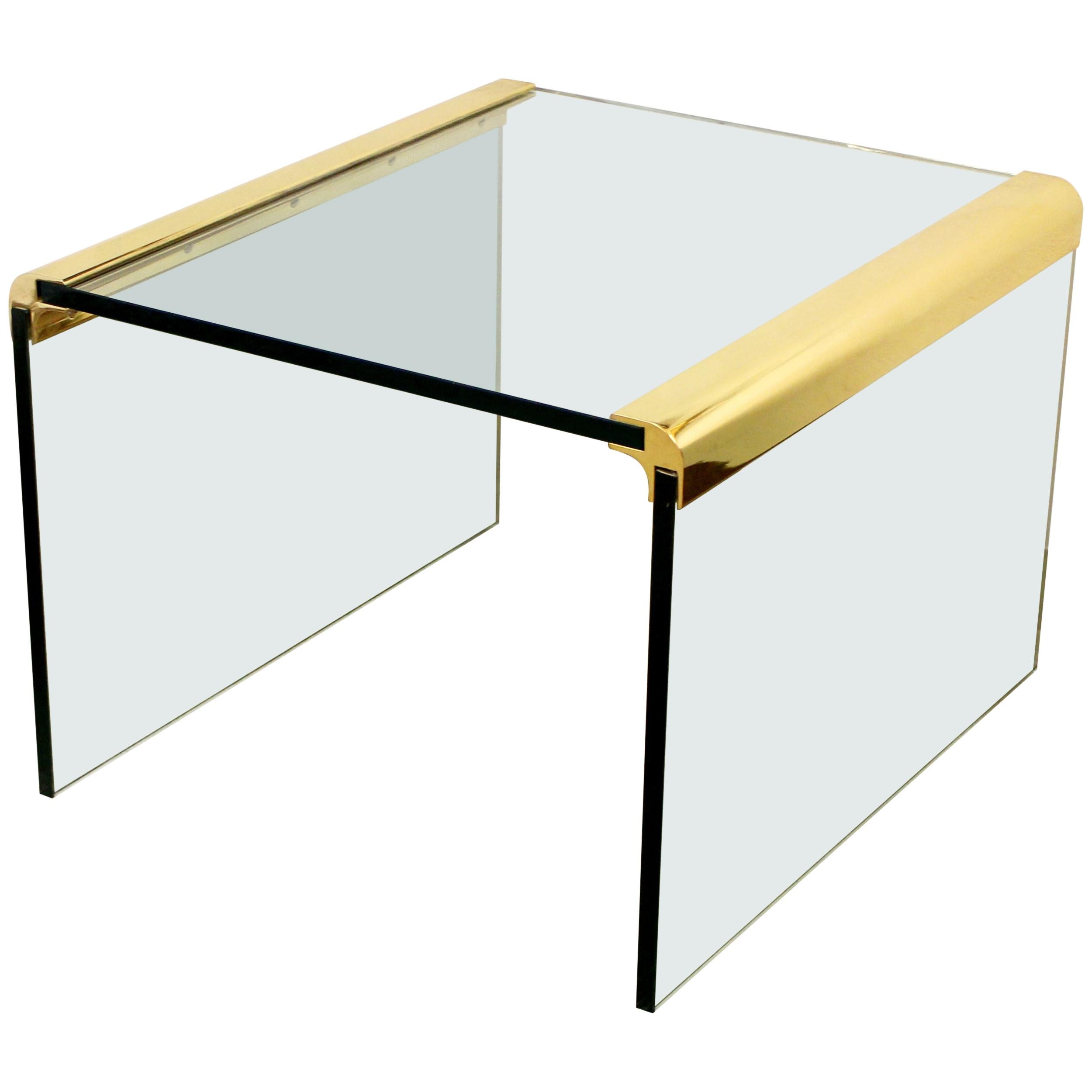 Mid-Century Modern Pace Waterfall Side End Table Brass and Glass, 1970s