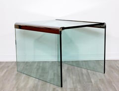 Mid-Century Modern Pace Waterfall Side End Table Chrome & Glass 1970s