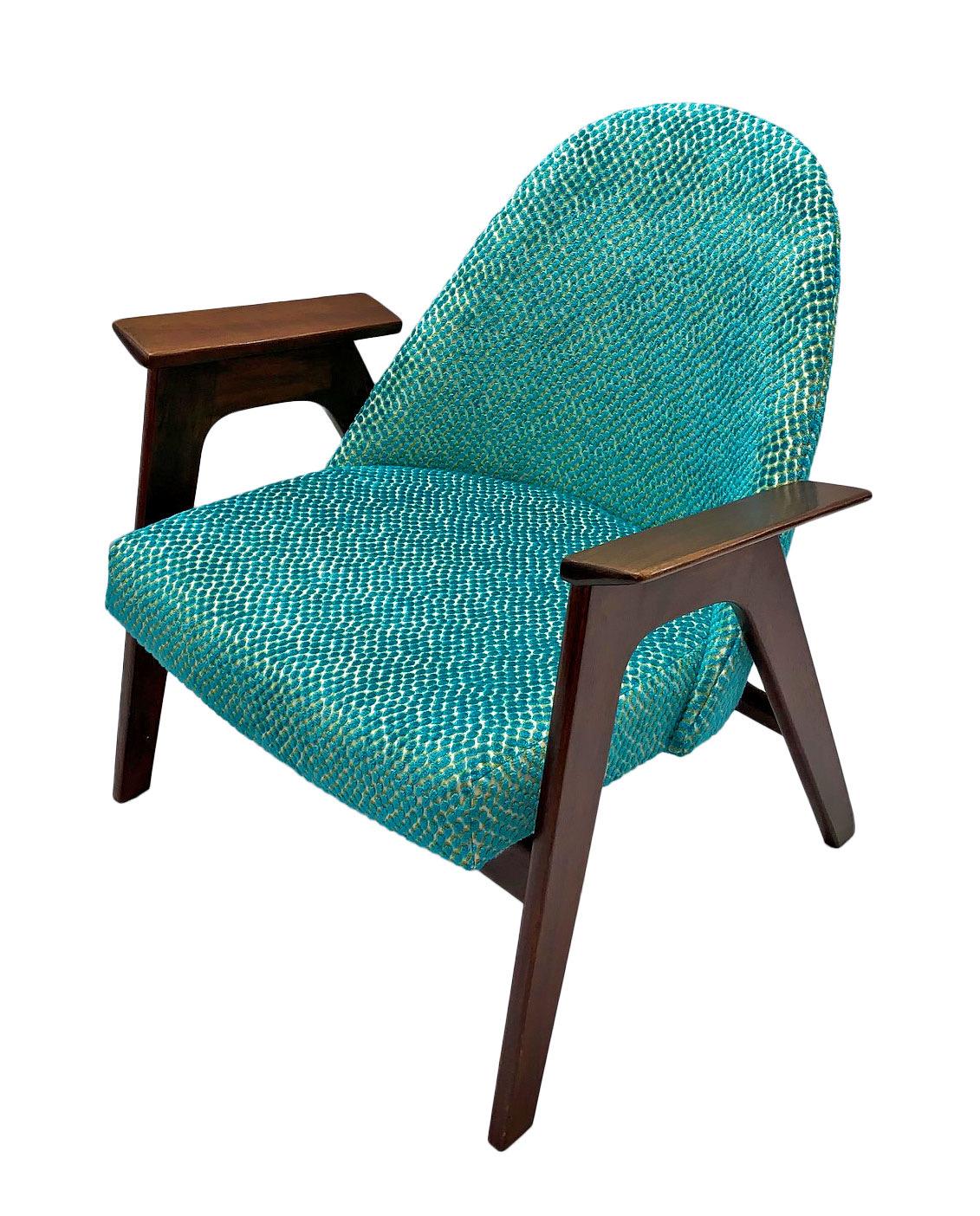 Velvet Mid-Century Modern Paddle Lounge Chair For Sale