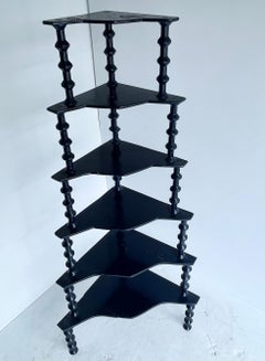 Mid-Century Modern Painted Blue Wooden Corner Etagere