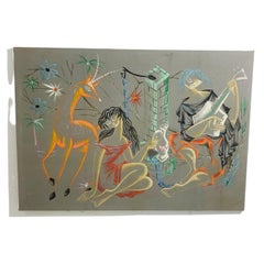 Toile peinte moderne du milieu du siècle, années 1960