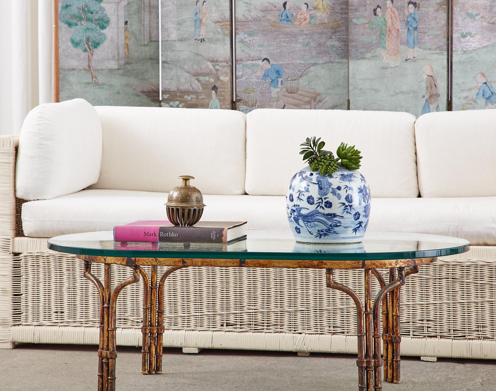 Woven Mid-Century Modern Painted Wicker Rattan Case Sofa Settee