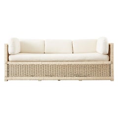 Vintage Mid-Century Modern Painted Wicker Rattan Case Sofa Settee