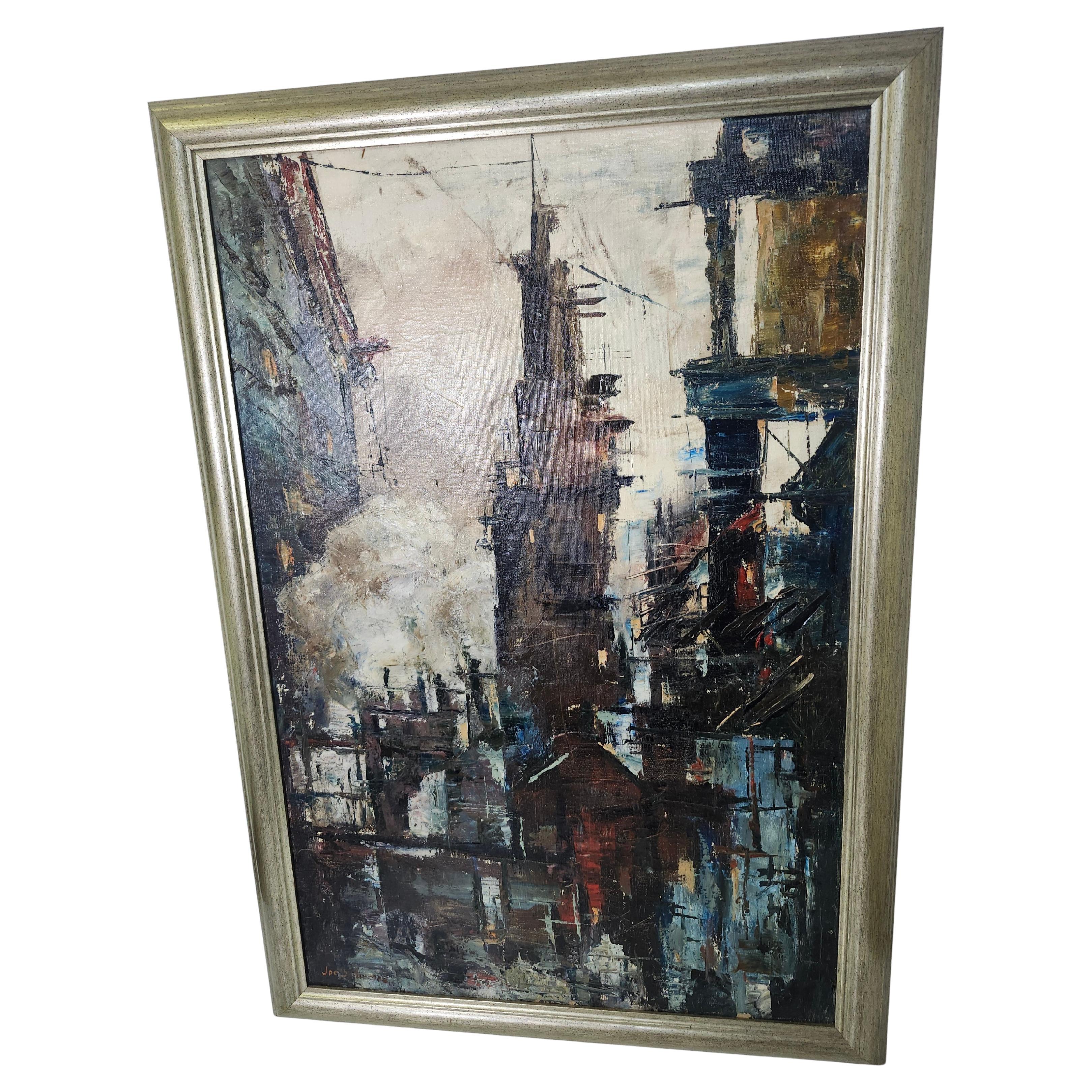 Mid Century Modern Painting City of Industry C1970 by Joe DeThomas (Moderne der Mitte des Jahrhunderts) im Angebot