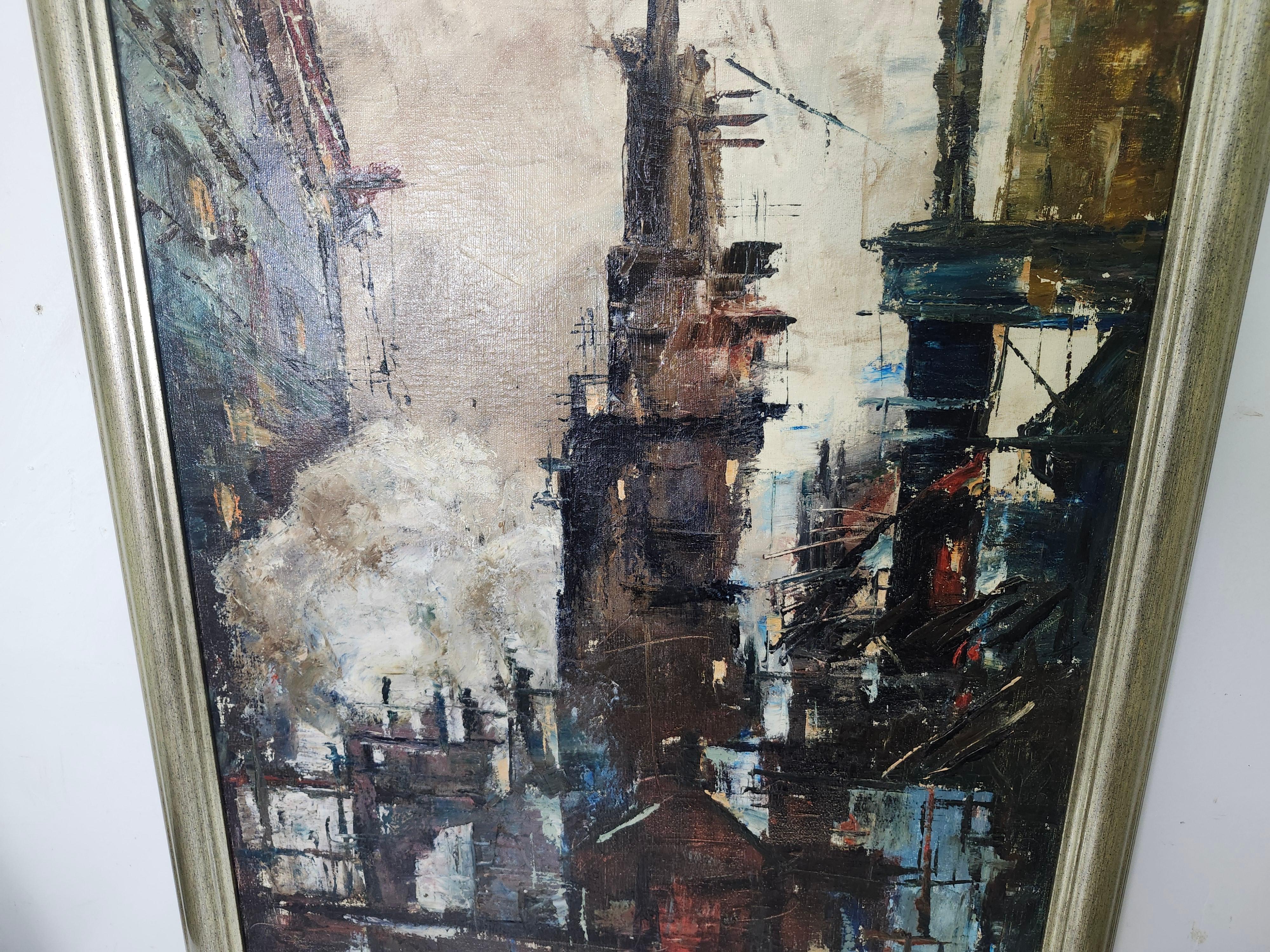 Mid Century Modern Painting City of Industry C1970 by Joe DeThomas (Farbe) im Angebot