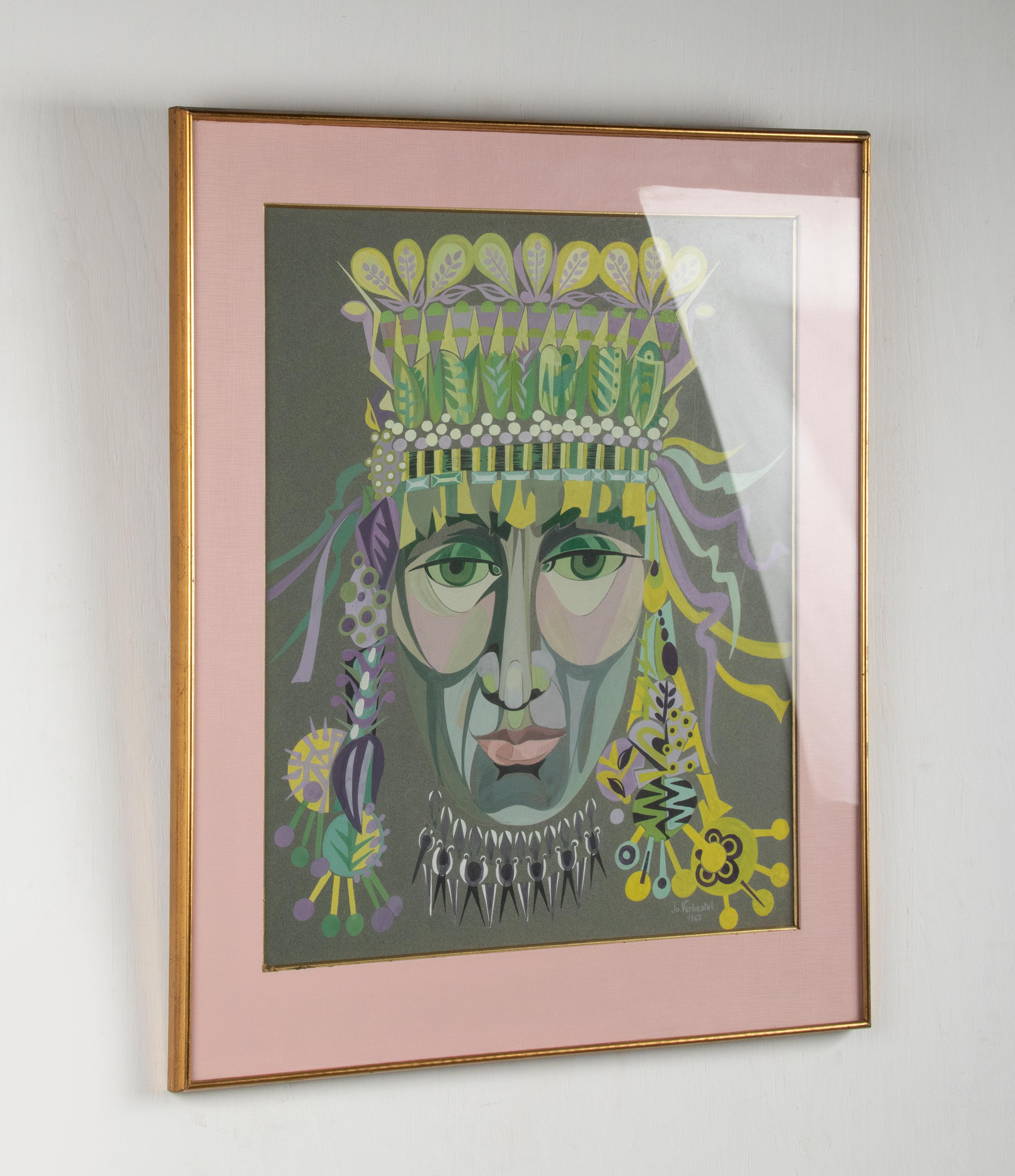 Mid-Century Modern Painting, Goauche on Paper, Signed Jo Verbestel Dated 1968 For Sale 3
