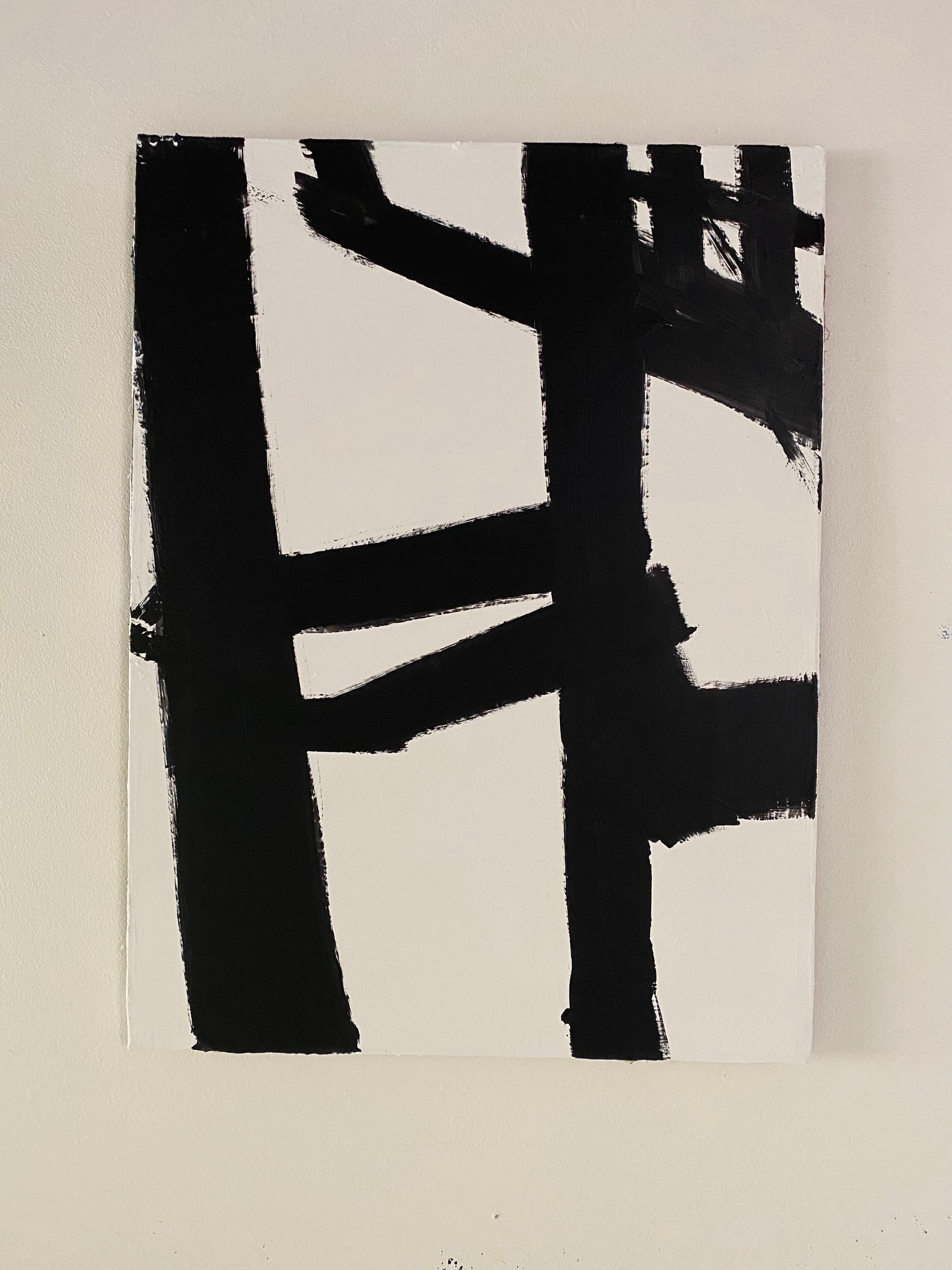 Great Mid-Century Modern painting in the style of Franz Kline, acrylic on canvas, estate find.