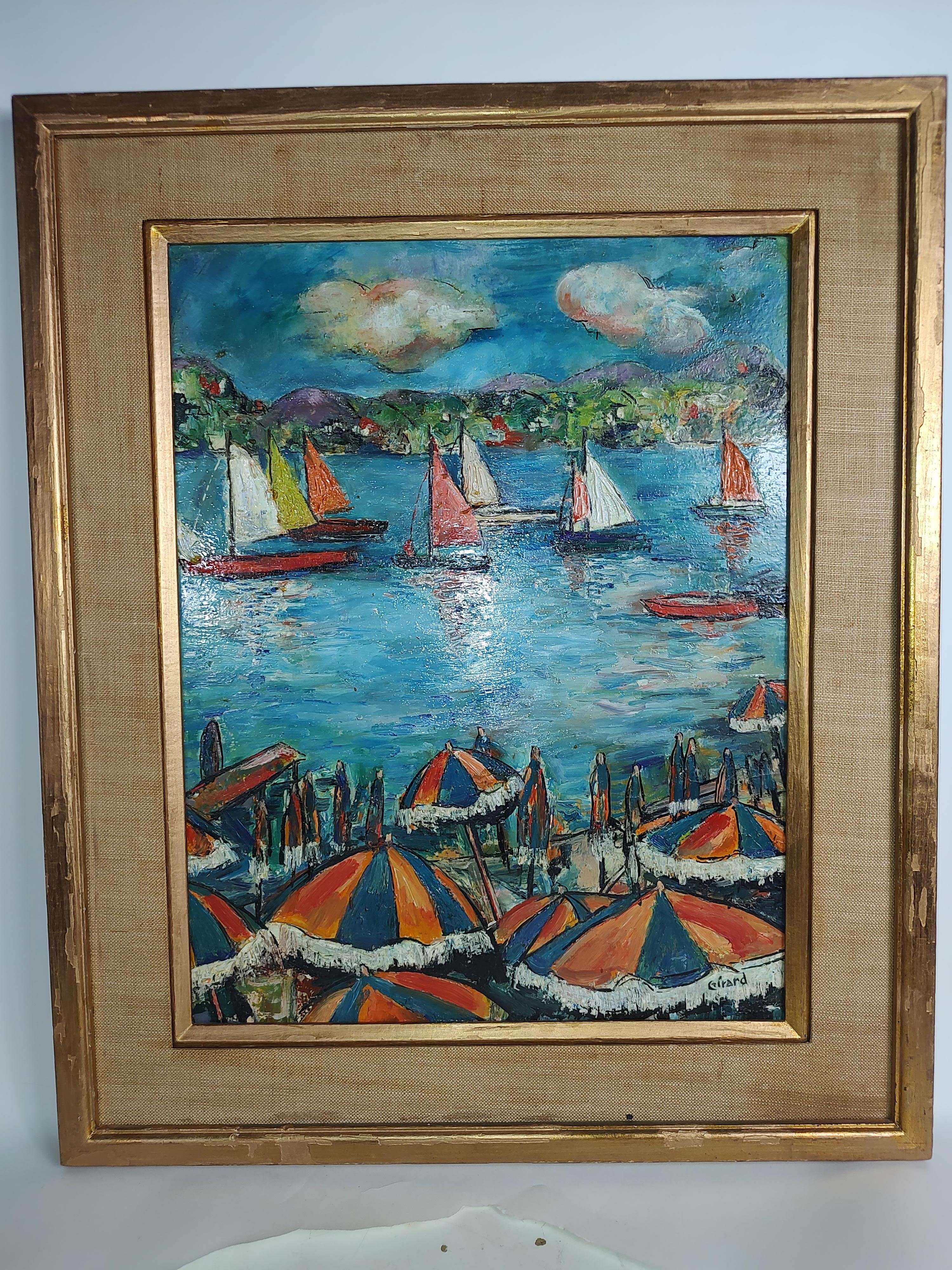Mid-Century Modern Impressionist Painting of the Riviera by S. Girard C1955 For Sale 1