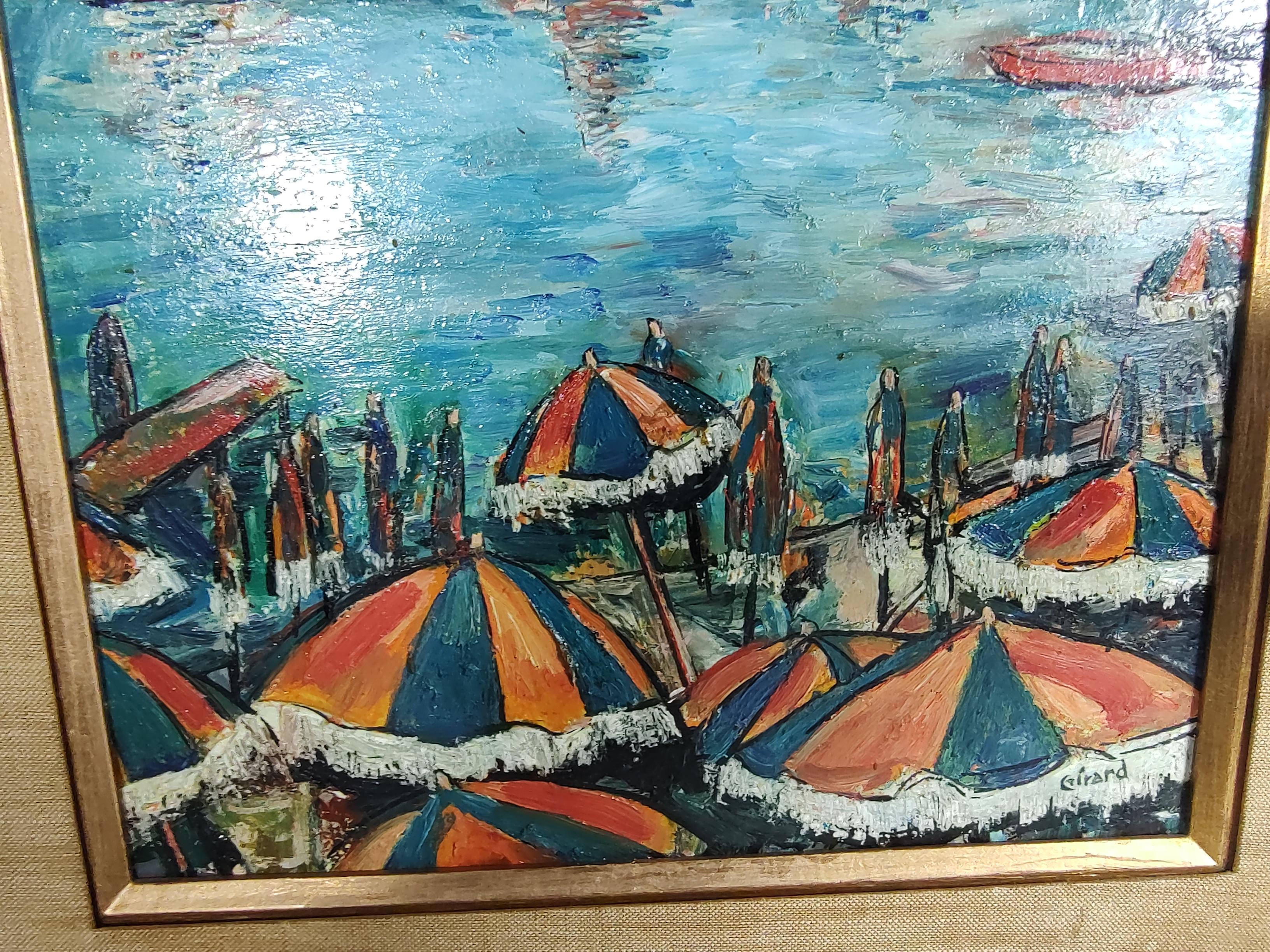Moderne Peinture impressionniste moderne du milieu du siècle représentant la Côte d'Azur par S. Girard, vers 1955 en vente