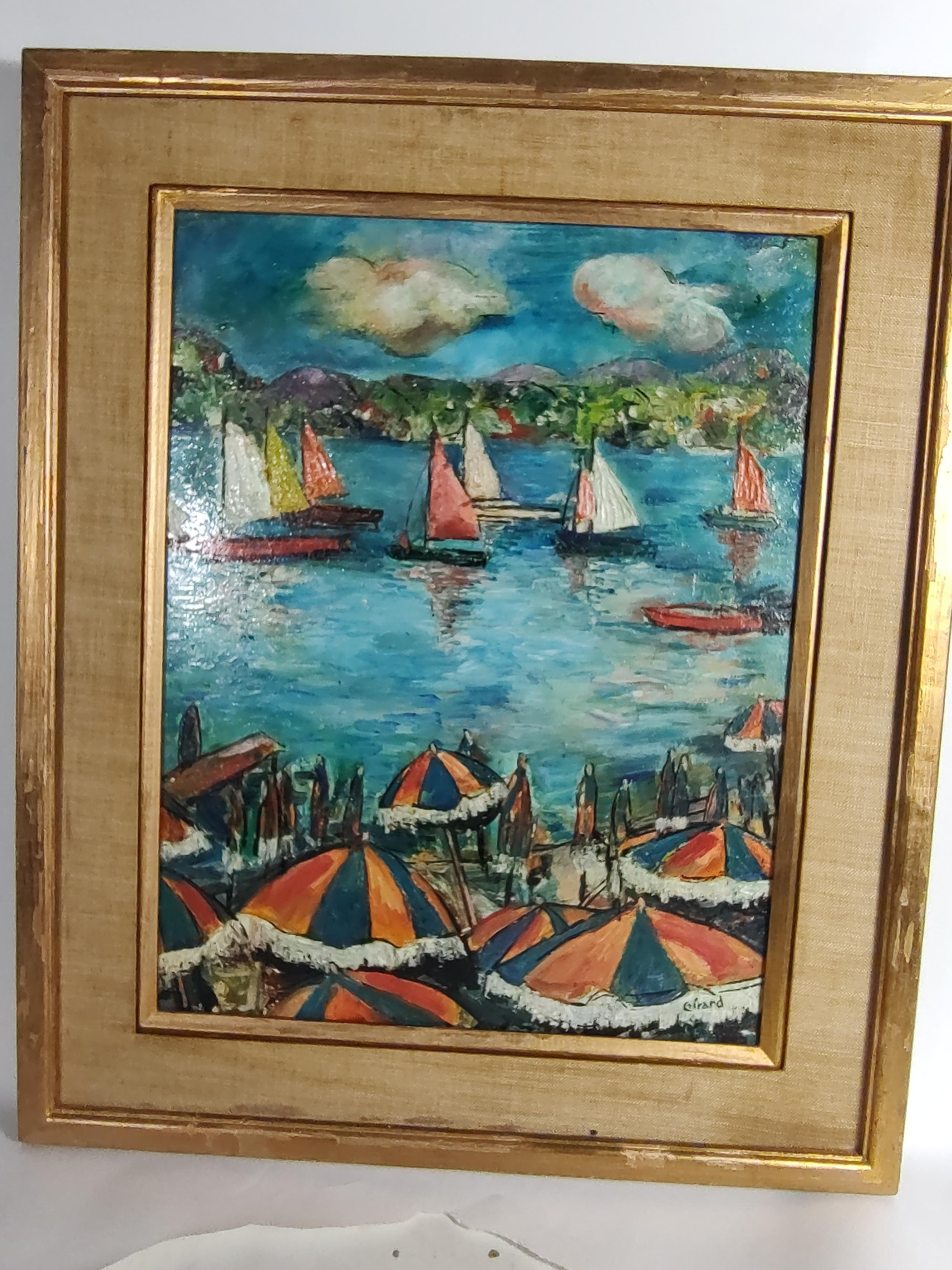 French Mid-Century Modern Impressionist Painting of the Riviera by S. Girard C1955 For Sale