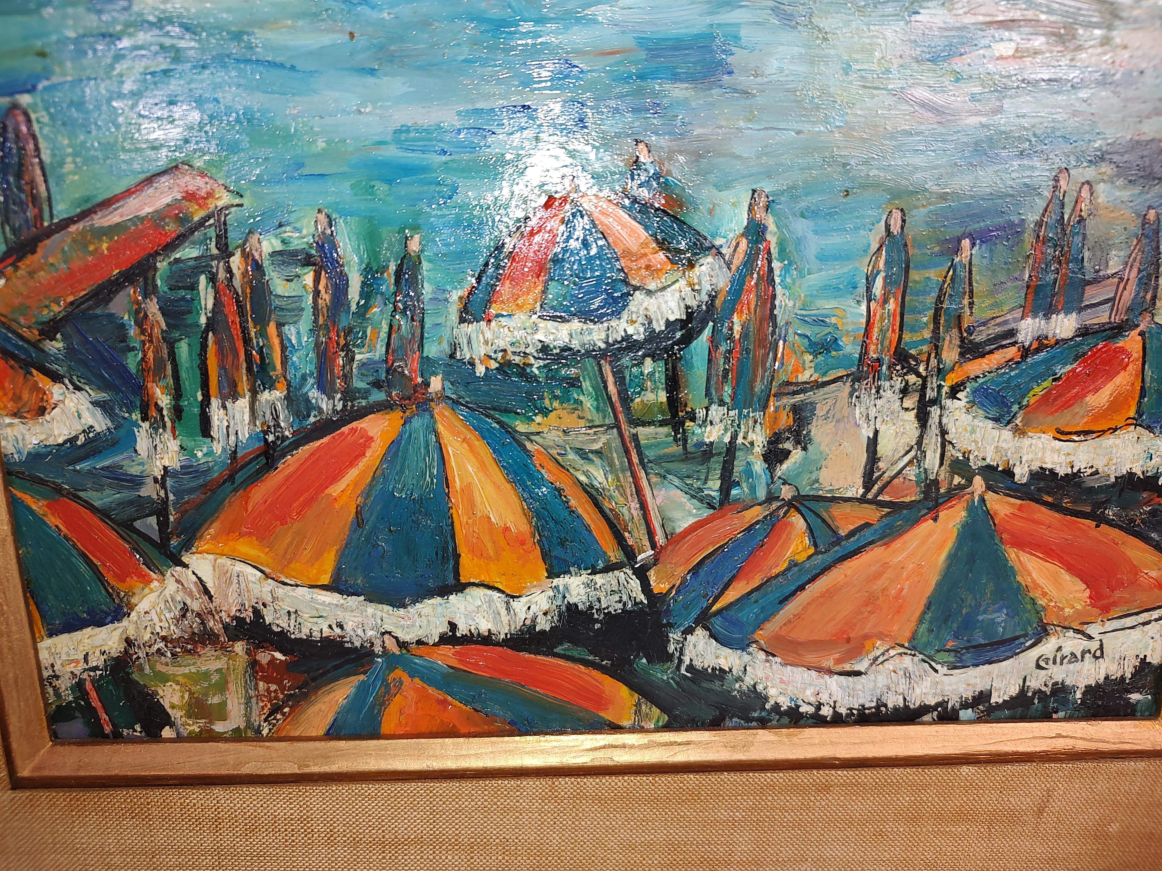Mid-Century Modern Impressionist Painting of the Riviera by S. Girard C1955 In Good Condition For Sale In Port Jervis, NY