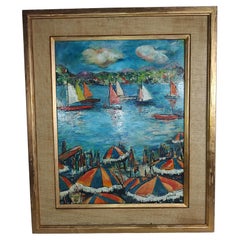 Mid-Century Modern Painting of the Riviera by French Artist S. Girard C 1955