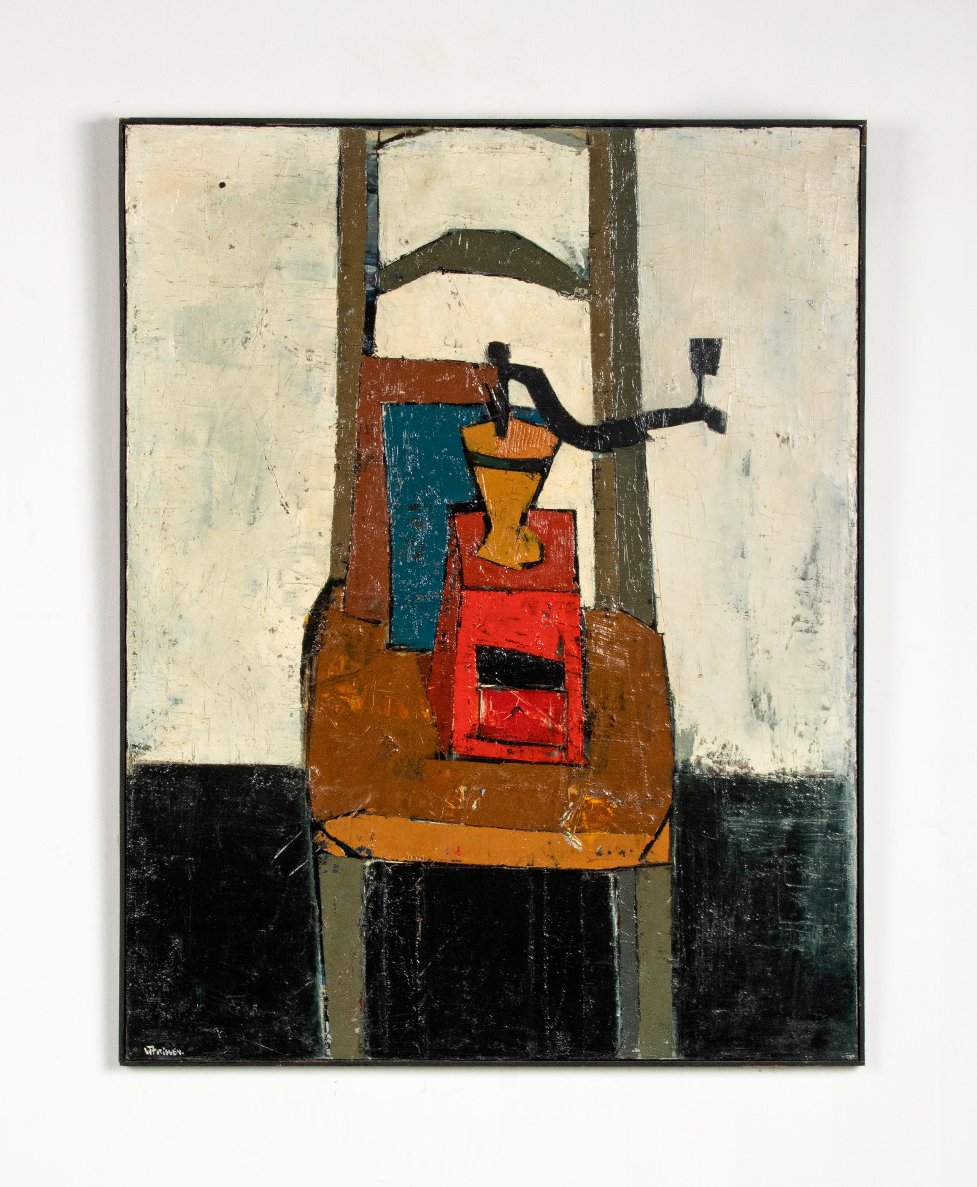 European Mid-Century Modern Painting Still Life with Chair by Willy Frissen
