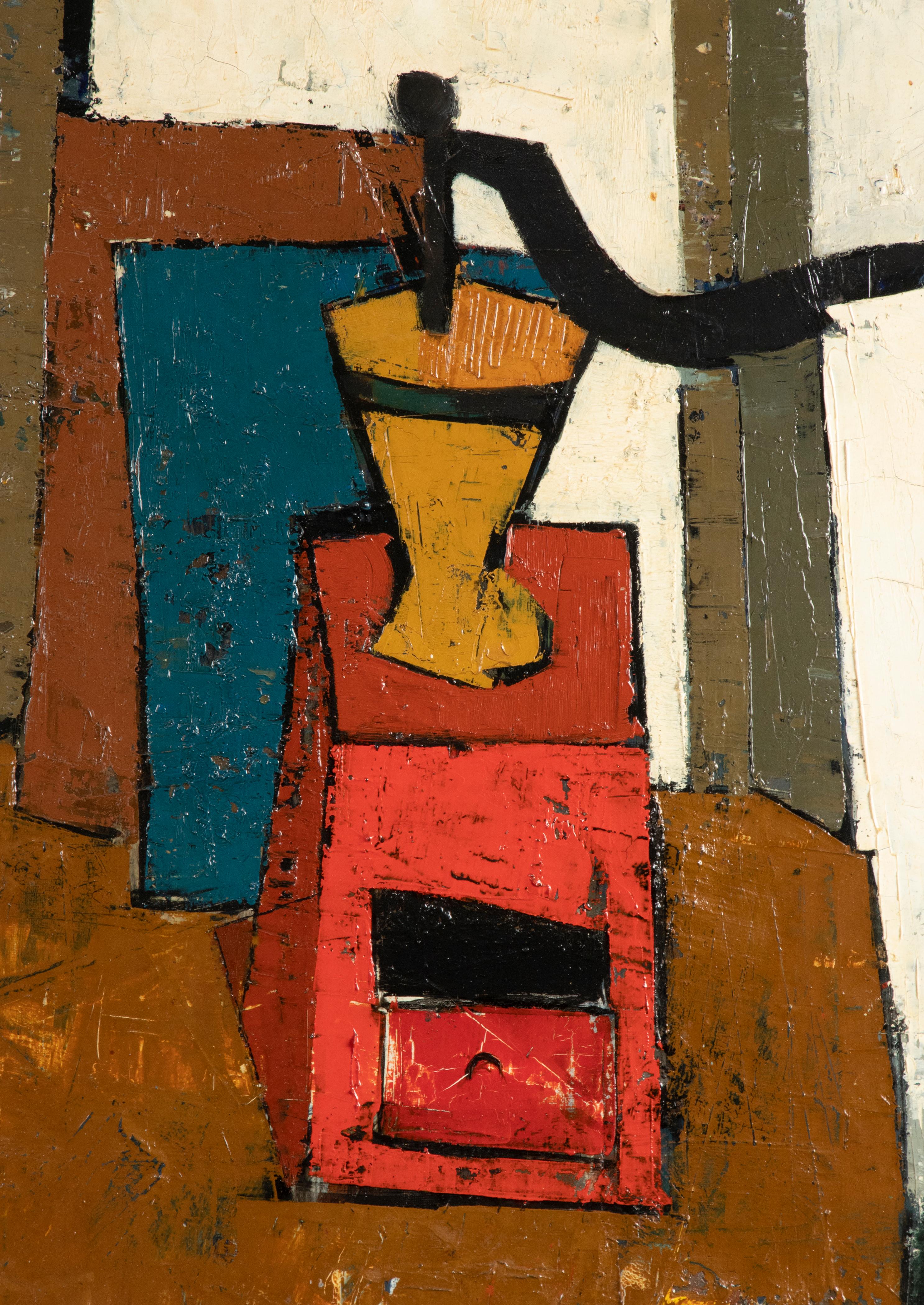 Hand-Painted Mid-Century Modern Painting Still Life with Chair by Willy Frissen