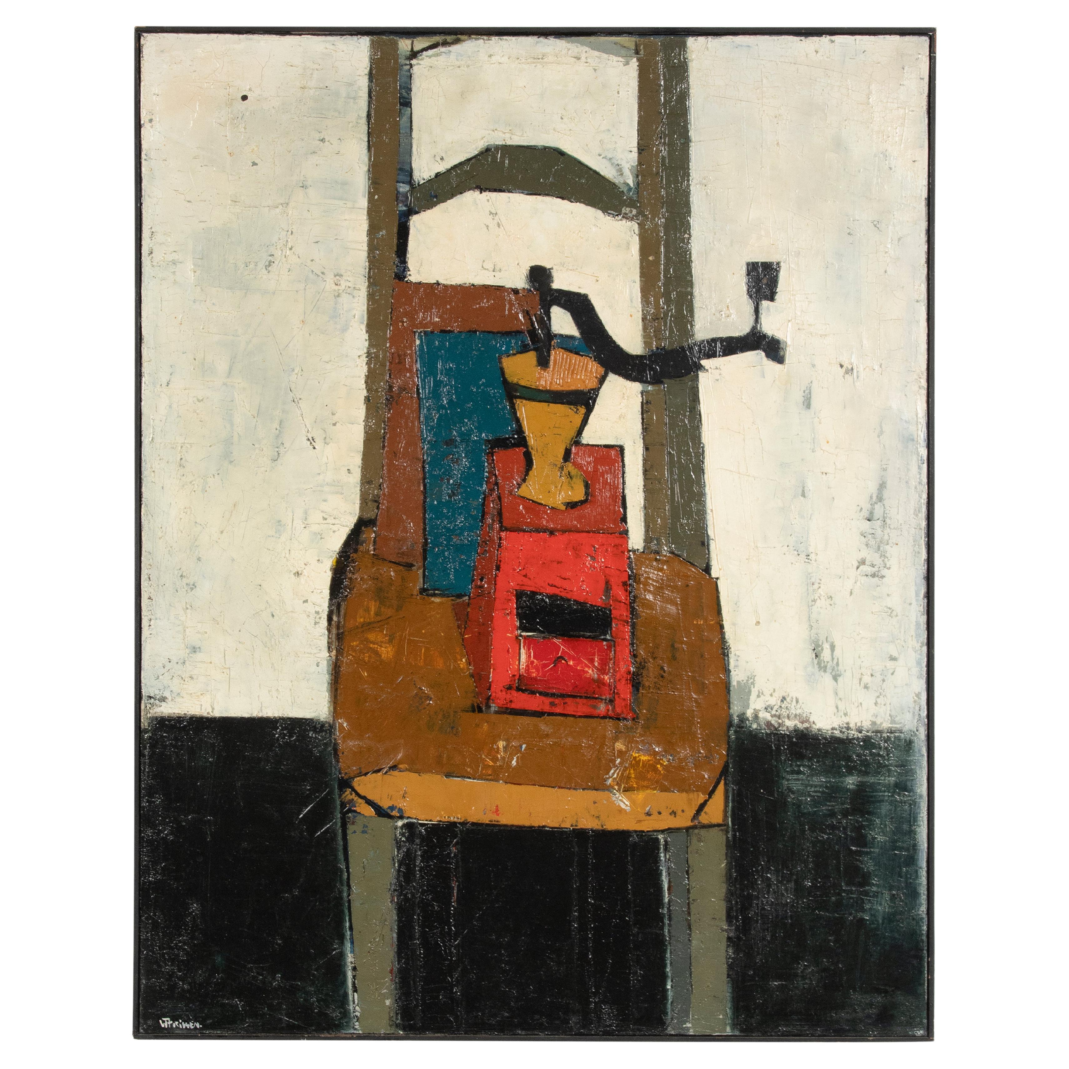 Mid-Century Modern Painting Still Life with Chair by Willy Frissen