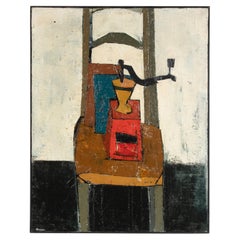 Vintage Mid-Century Modern Painting Still Life with Chair by Willy Frissen