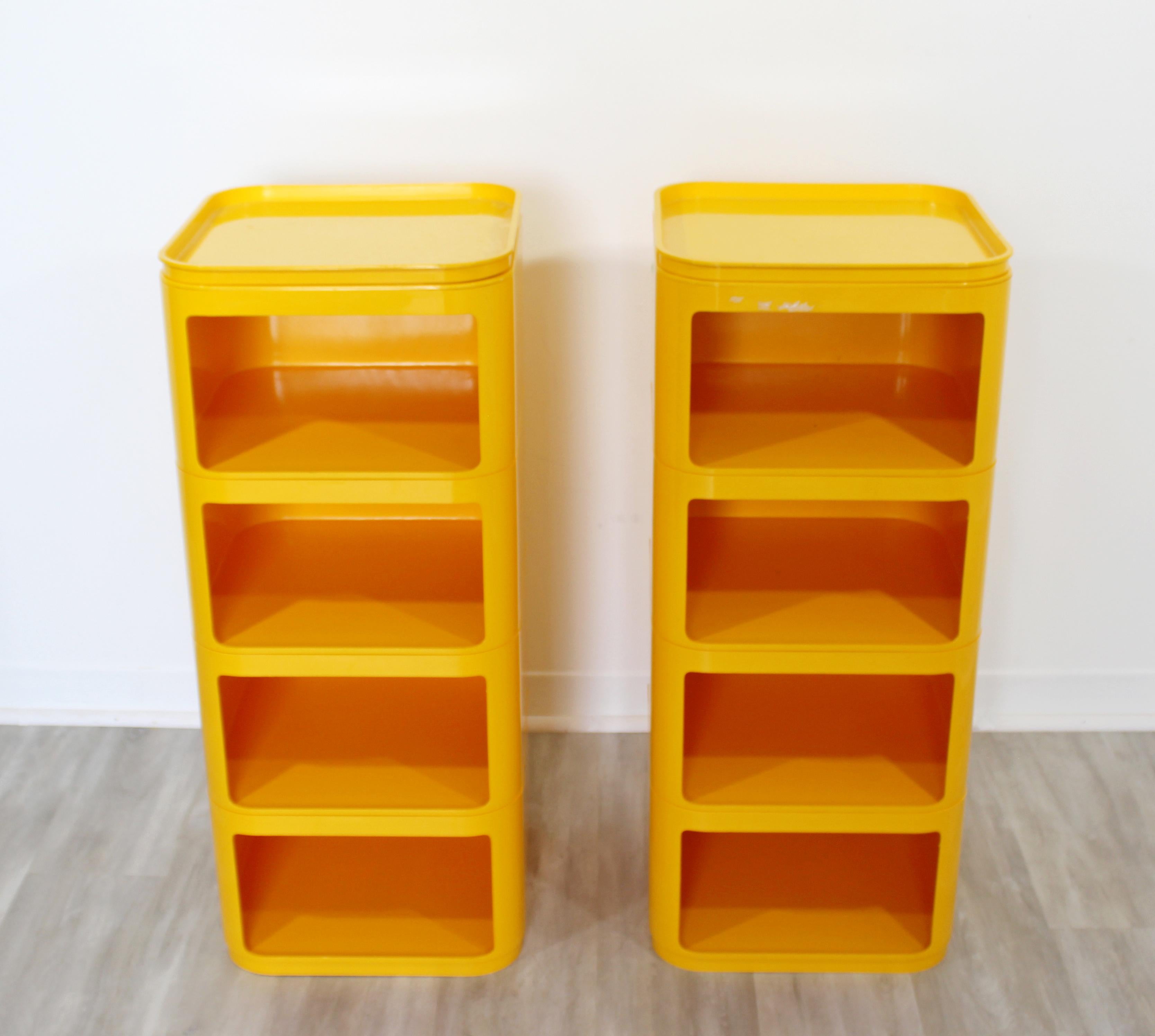 For your consideration is a fun pair of modular shelving units, by Anna Castelli for Kartell. In excellent vintage condition. The dimensions are 15