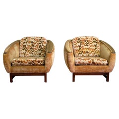 Mid-Century Modern Pair Adrian Pearsall Jack Lenor Larsen Wood Framed Chairs