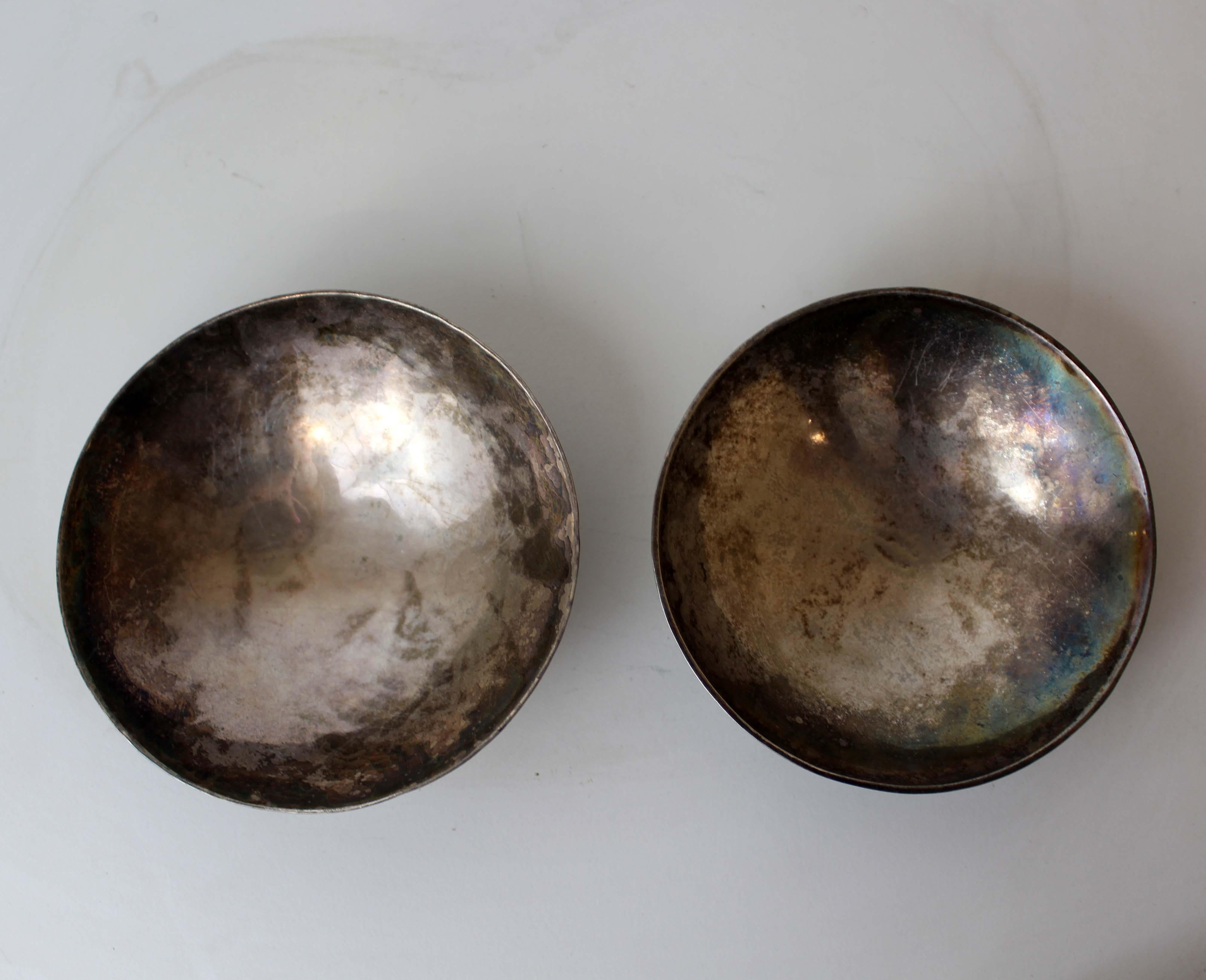 Mid-Century Modern Pair Alfredo Scciarotta Modernist Sterling Silver Mini Bowls For Sale 6