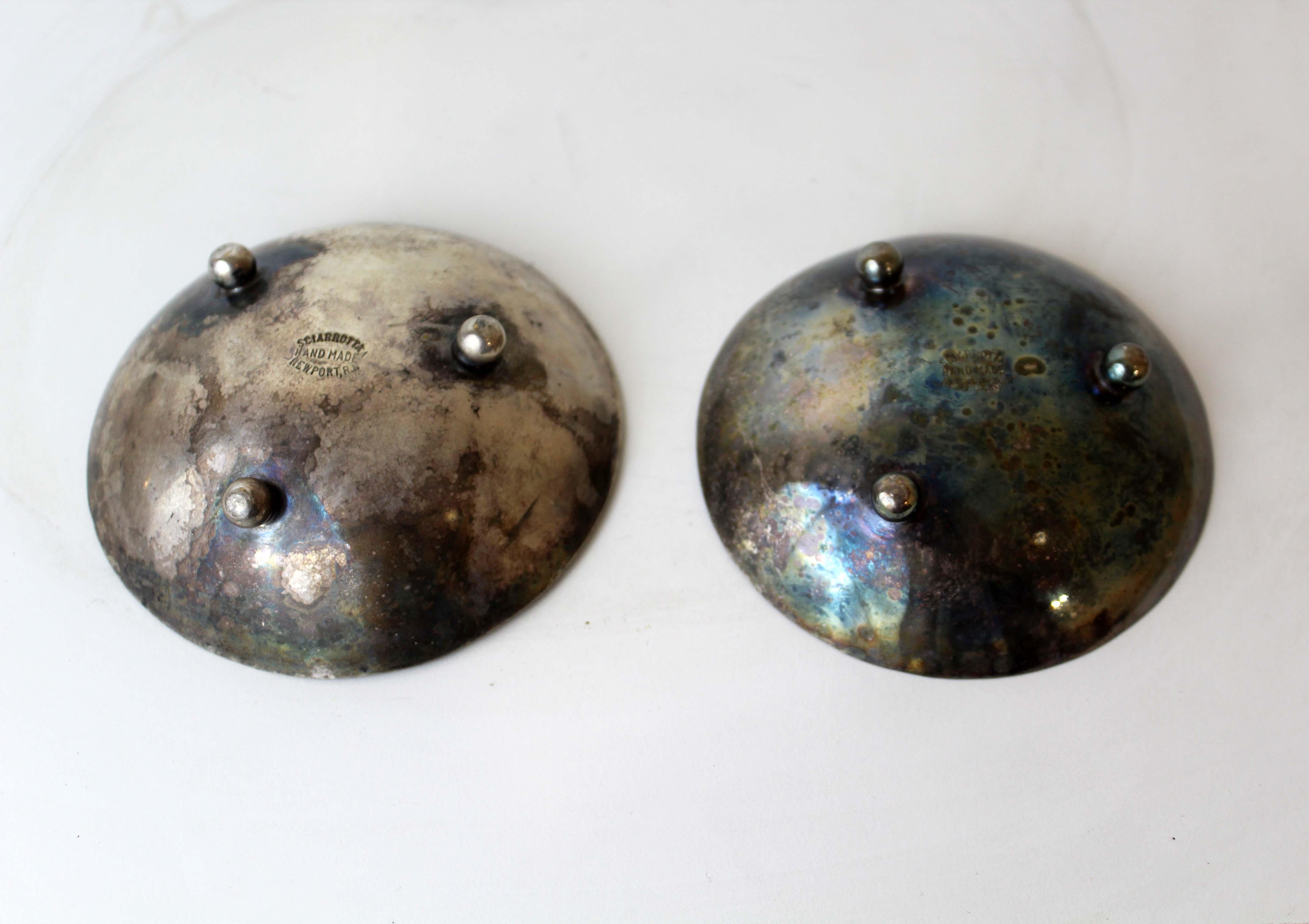 Mid-Century Modern Pair Alfredo Scciarotta Modernist Sterling Silver Mini Bowls For Sale 4
