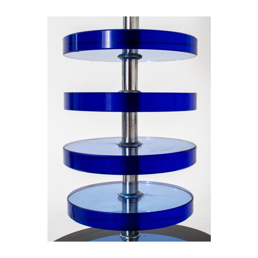 20th Century  Mid-Century Modern Pair Art Deco Style Blue Glass Disc Table Lamps For Sale