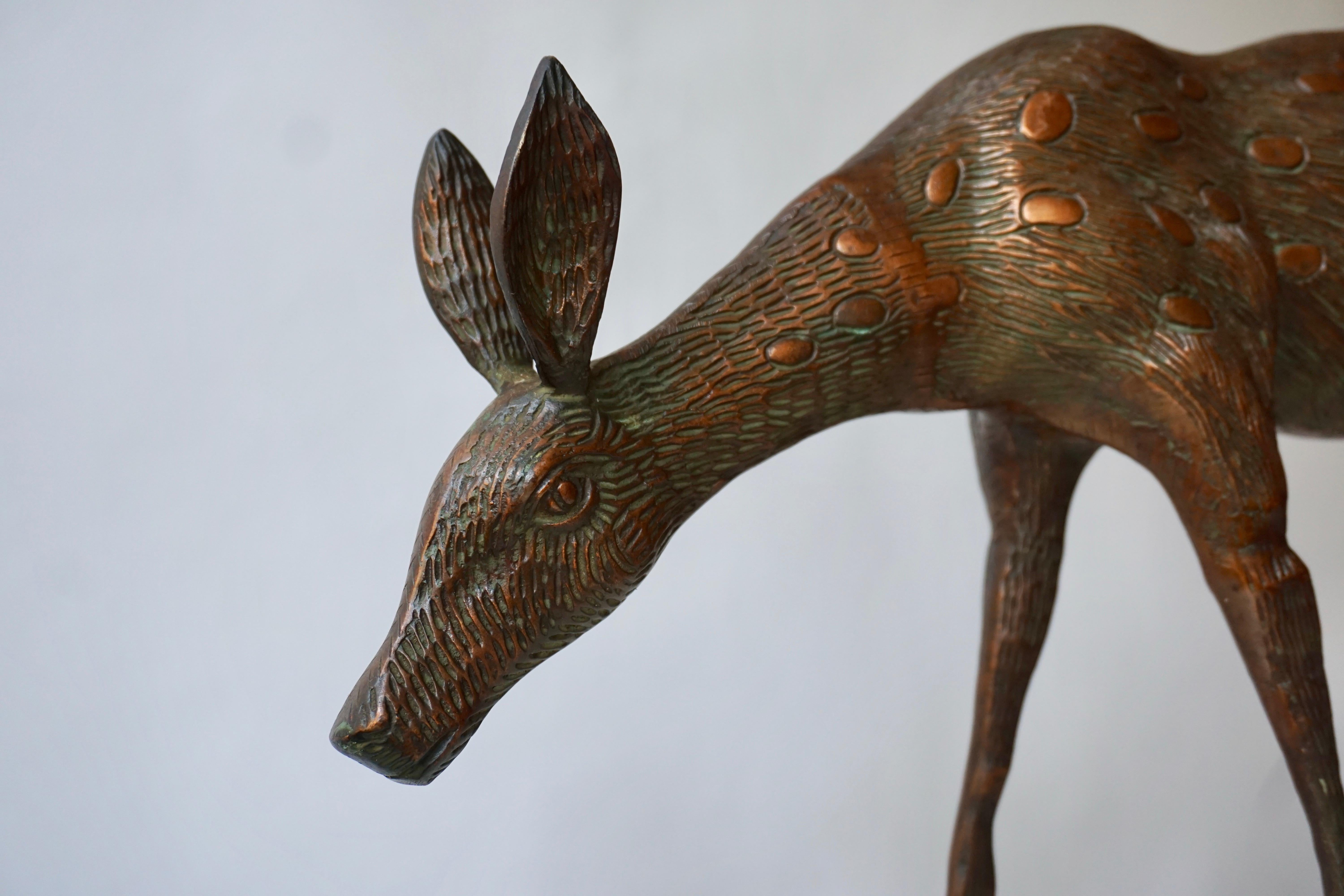 Mid-Century Modern Pair Brass Bronze Deer Floor Sculptures Statues 2